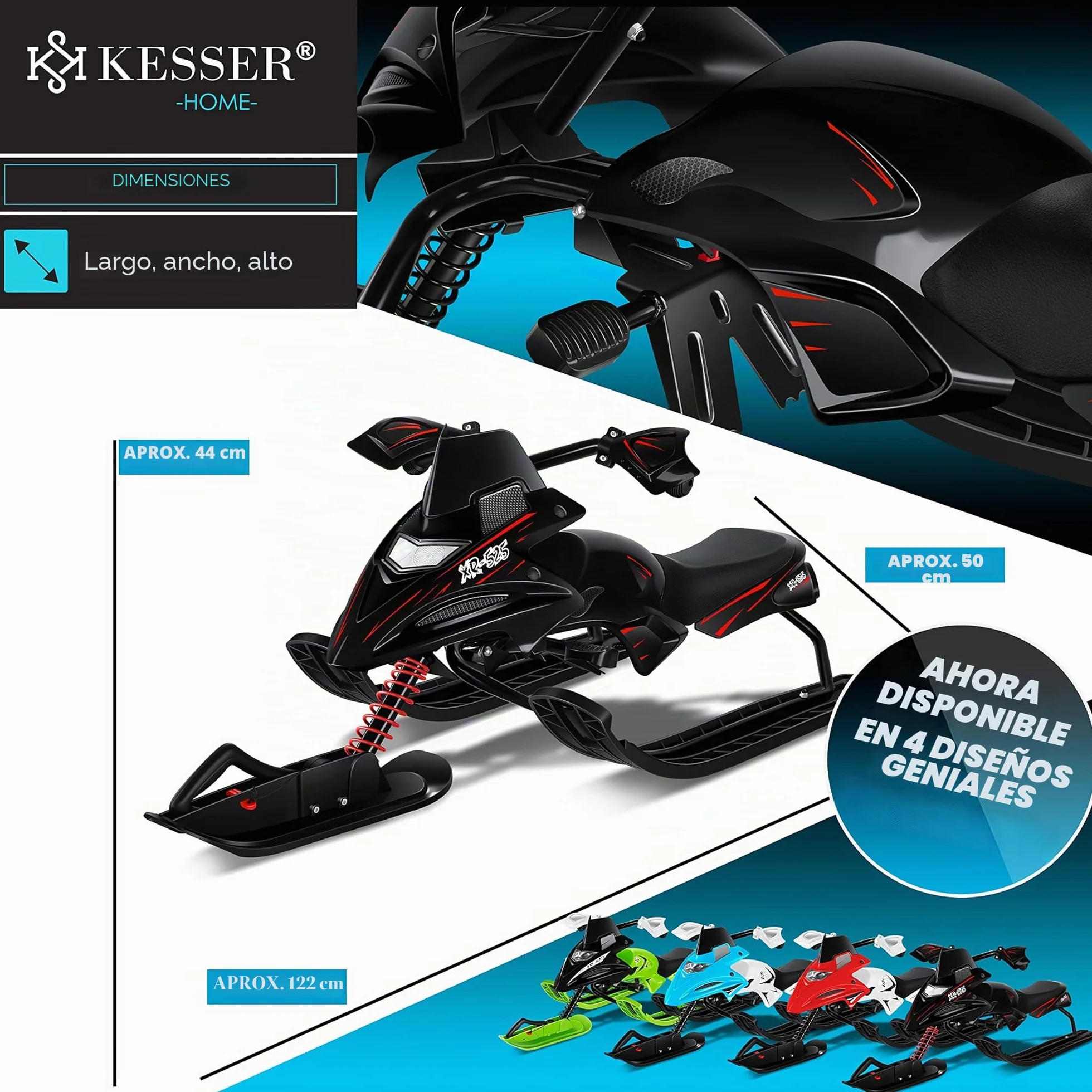 KESSER® Trineo de dirección con 2 Frenos de pie | Cuerda de tracción automática | Suspensión | Dirección de Deslizamiento | Bobsleigh Trineo Infantil Trineo | Trineo Skiboblenk