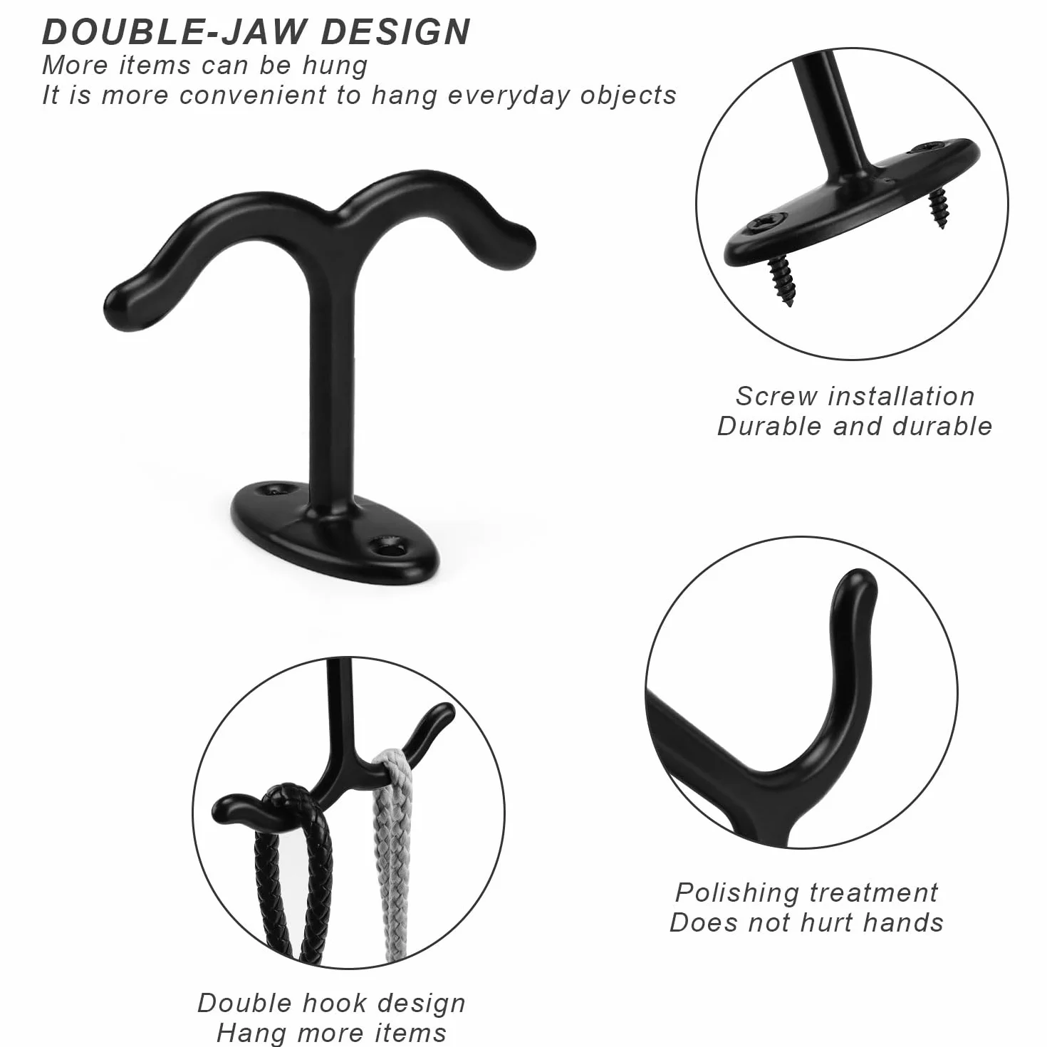 0XBIT Ganchos de Techo Negro, 5 Piezas Ganchos de Techo Plantas, Tornillo en Gancho de Techo, Diseño de Doble Garra, para Luces Colgantes, Ventiladores de Techo, Cestas de Flores