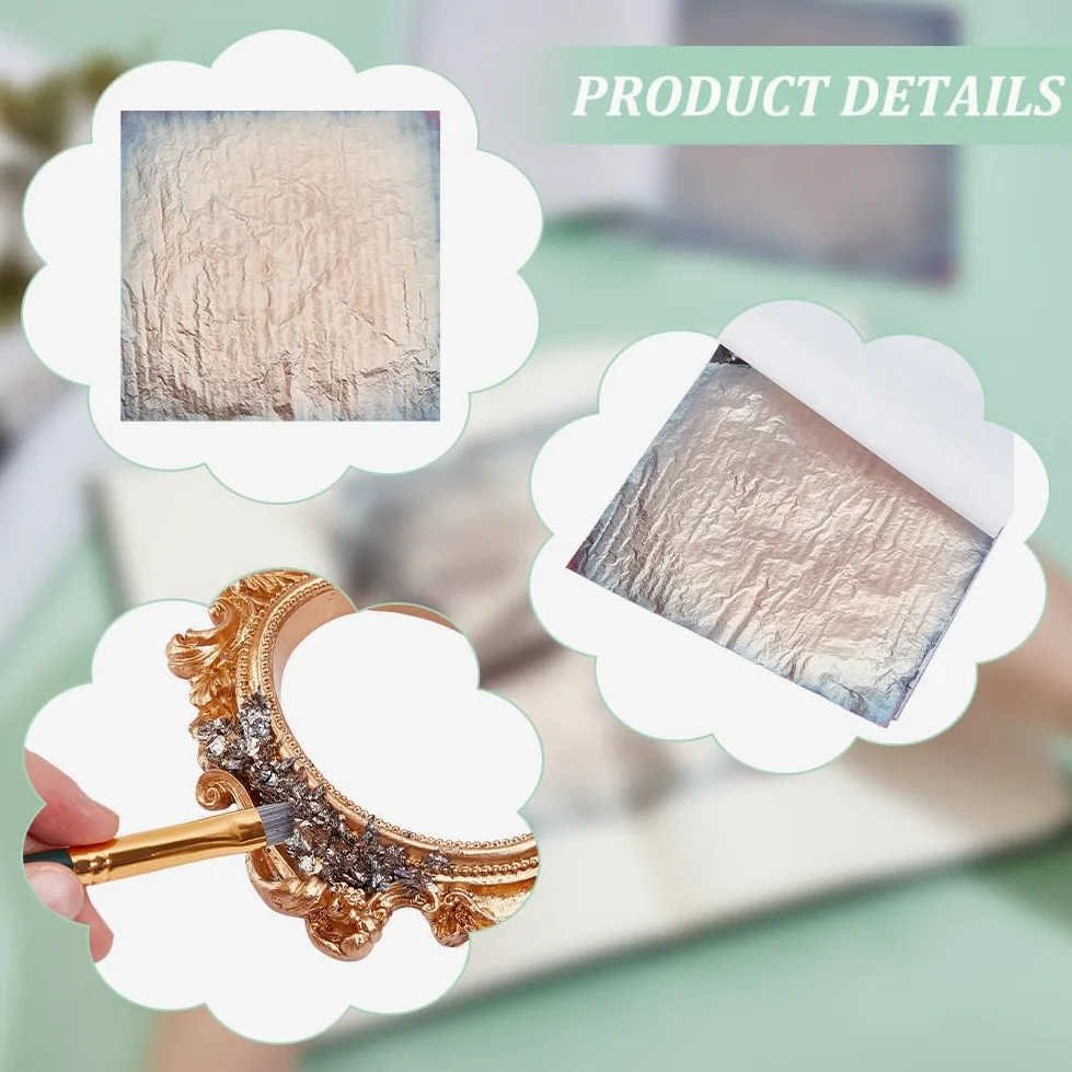MAYJOYDIY 50 hojas de papel de aluminio gris de 14 x 13,7 cm, hojas metálicas de hojas plateadas, papel de aluminio dorado para manualidades, pinturas de uñas, manualidades, marcos de fotos, escultura