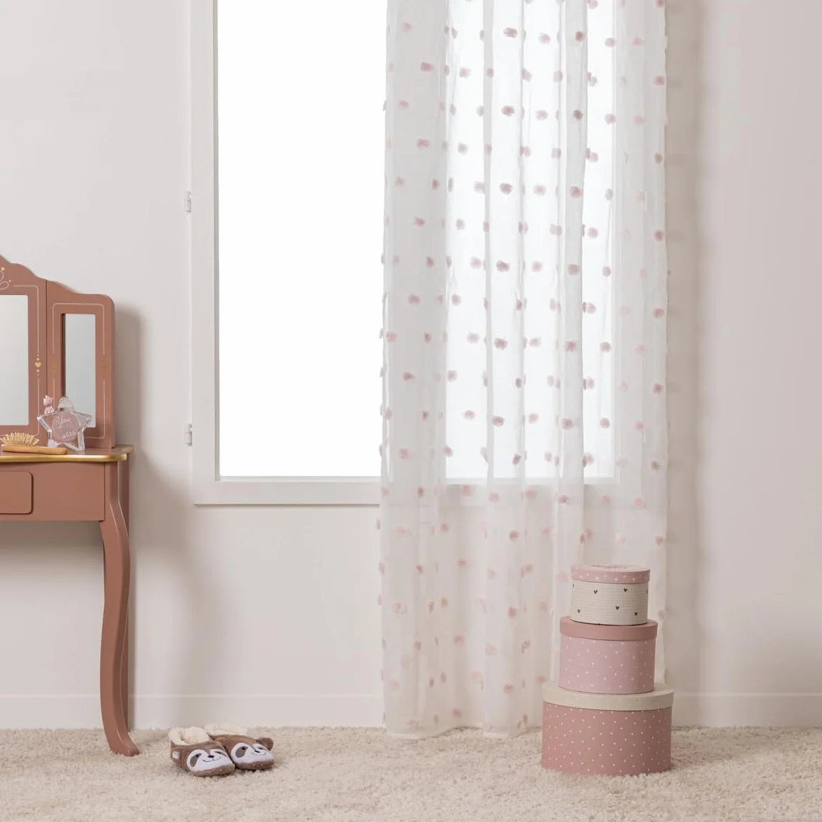 Atmosphera Cortina Infantil Pompons Blanca y Rosa 140 x 240 cm