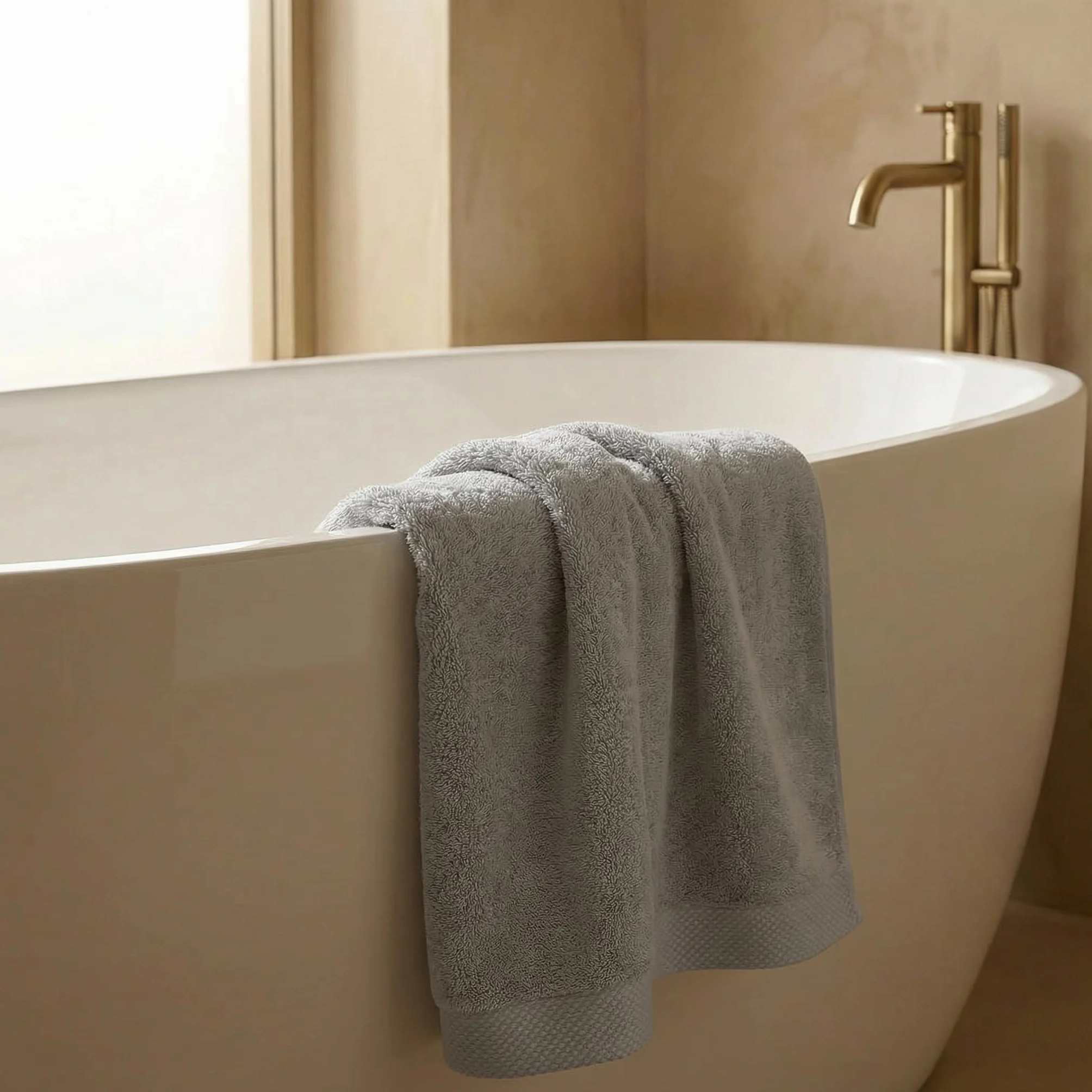 Oasis Juego de 2 Toallas Ducha 70x140 cm Gris | 100% Algodón Toalla de Baño Rizo con Hilo 16/1 Peinado Turco 550 gsm | Toallas de Lujo con Alta Absorción Y Suavidad SPA | Oeko-Tex®