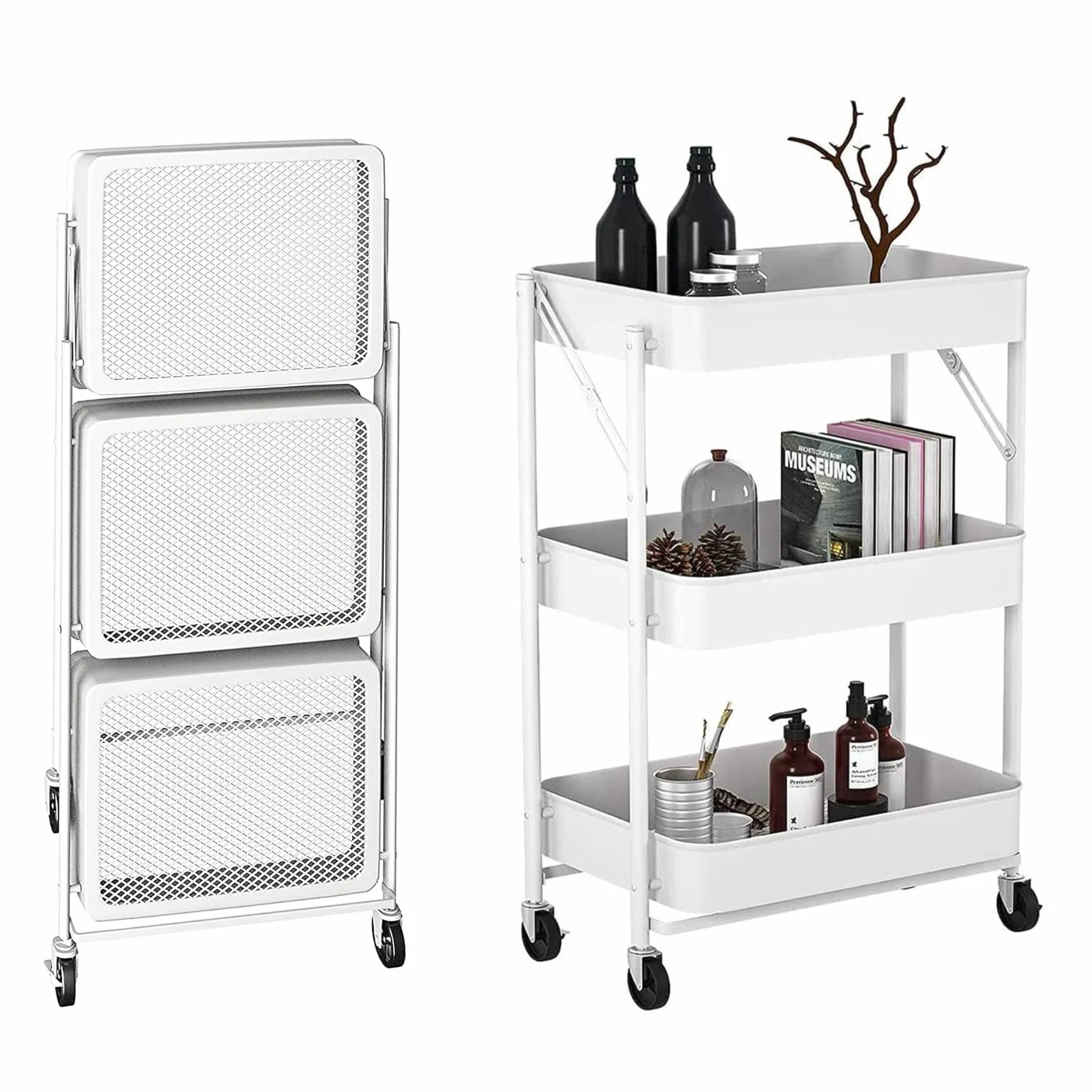 Carrito de Cocina Auxiliar. Carro Verdulero Plegable, Multiusos. Estantería de Cocina con Ruedas. Carro de Servicio con 3 Niveles de Almacenaje para el Hogar, Baño, Salón, Terraza, Manualidades.