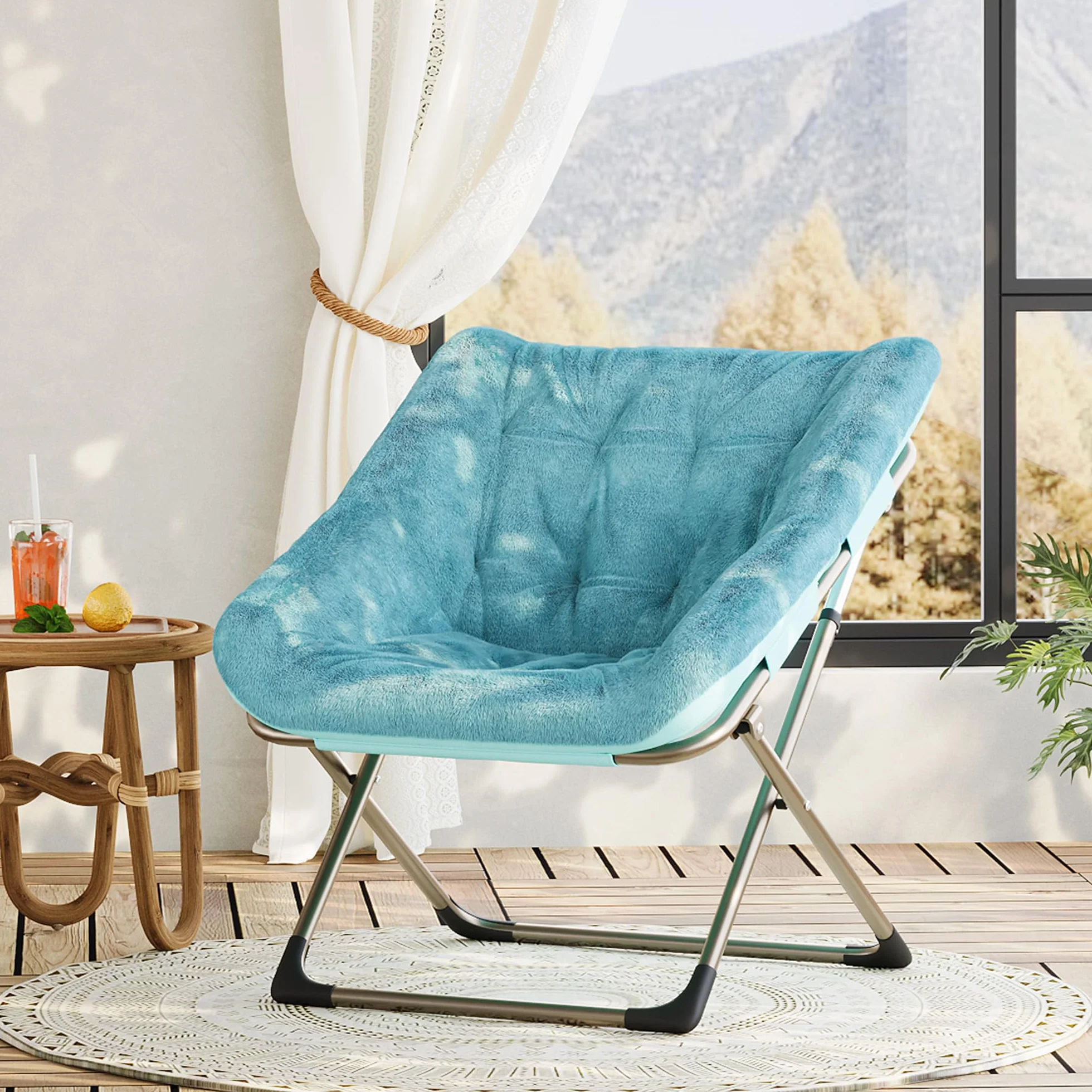 Zstar Silla Plegable Tipo Luna para Adultos, Sillón Lounge Cómodo con Estructura Robusta y Piel De Conejo Artificial Suave, Fácil De Almacenar, para Salón, Dormitorio o Apartamento