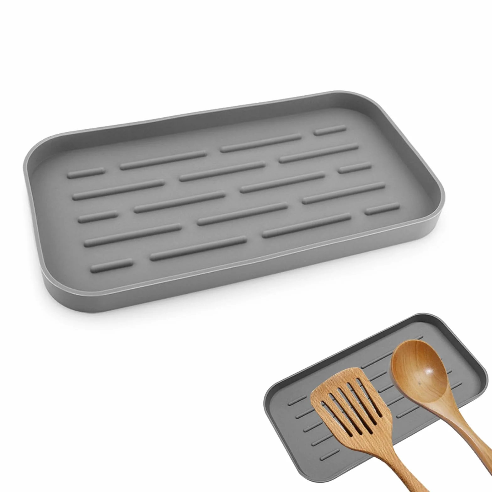 SwirlColor Reposa Cucharas Cocina, Soportes para Cucharas Silicona Funcionales Soporte para Cuchara de Cocina en la Encimera de la Cocina, Soportes de Vajilla en la Mesa (Gris)
