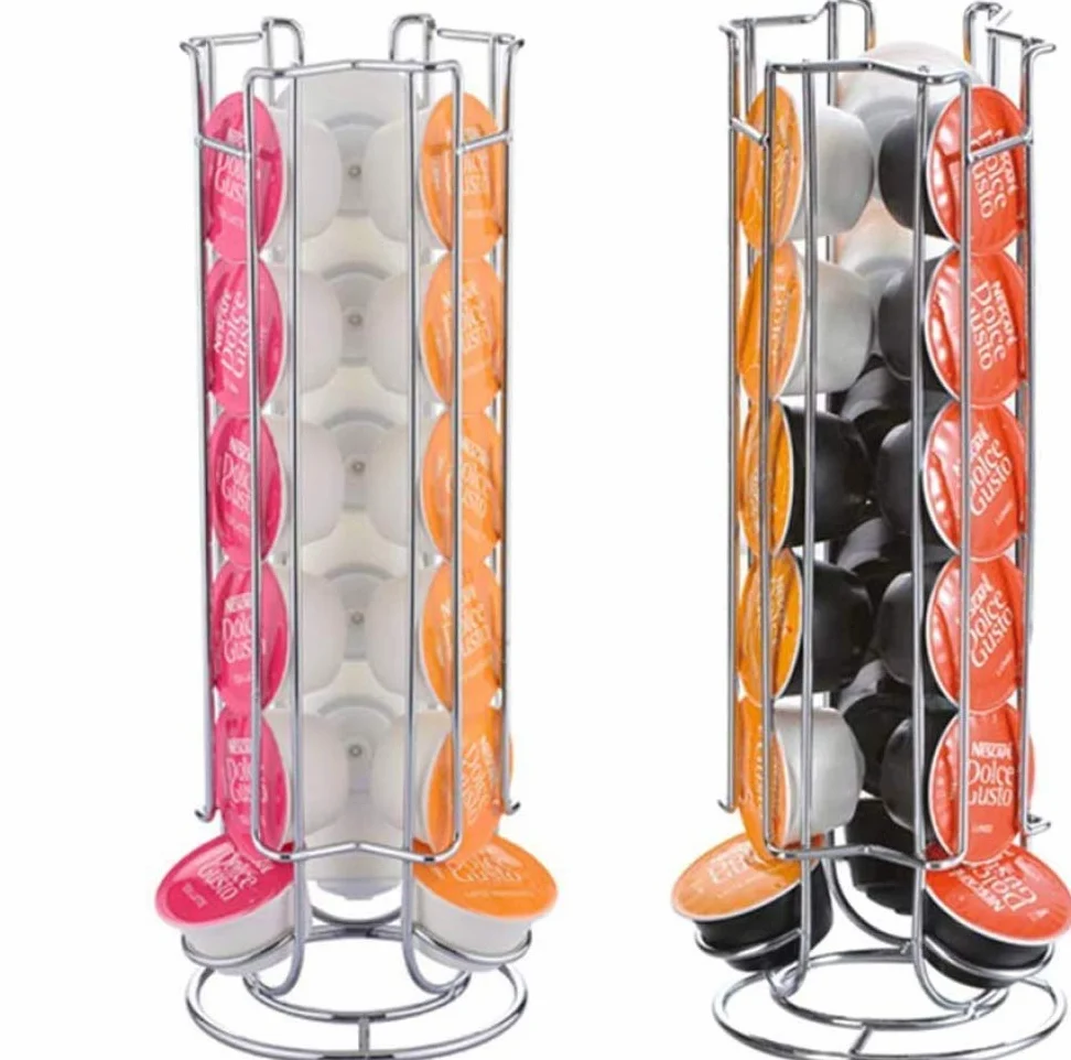 Soporte para cápsulas de café de metal de alta calidad, soporte cromado para torre, soporte para almacenamiento de cápsulas de café para cápsulas Dolce Gusto de 18 piezas,