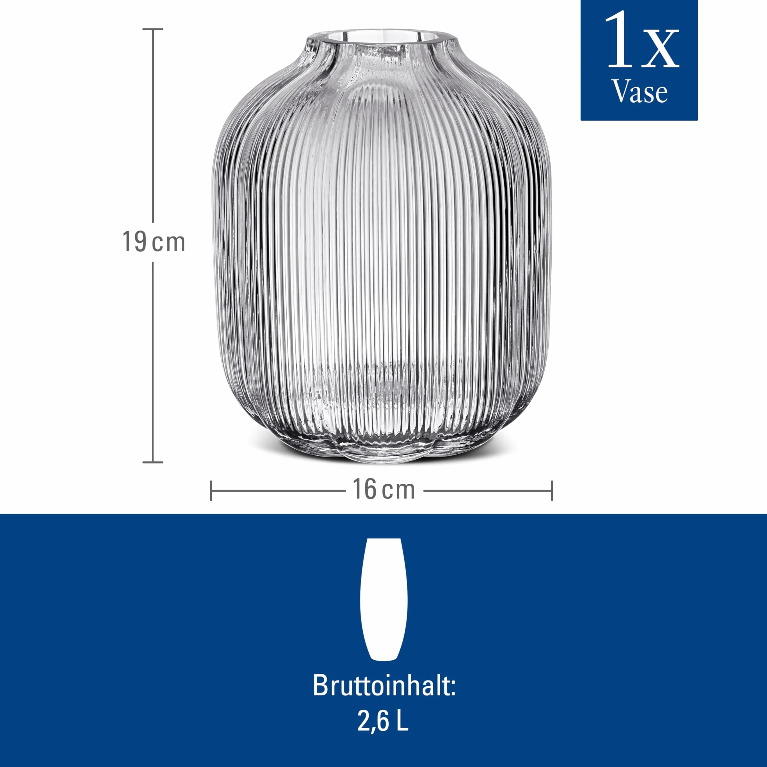 Villeroy & Boch - Fleur, jarrón Decorativo Transparente de 19 cm, inspiración Floral, jarrón de Mesa Apto para lavavajillas, Hecho a Mano de Vidrio soplado, artículos de decoración para el hogar