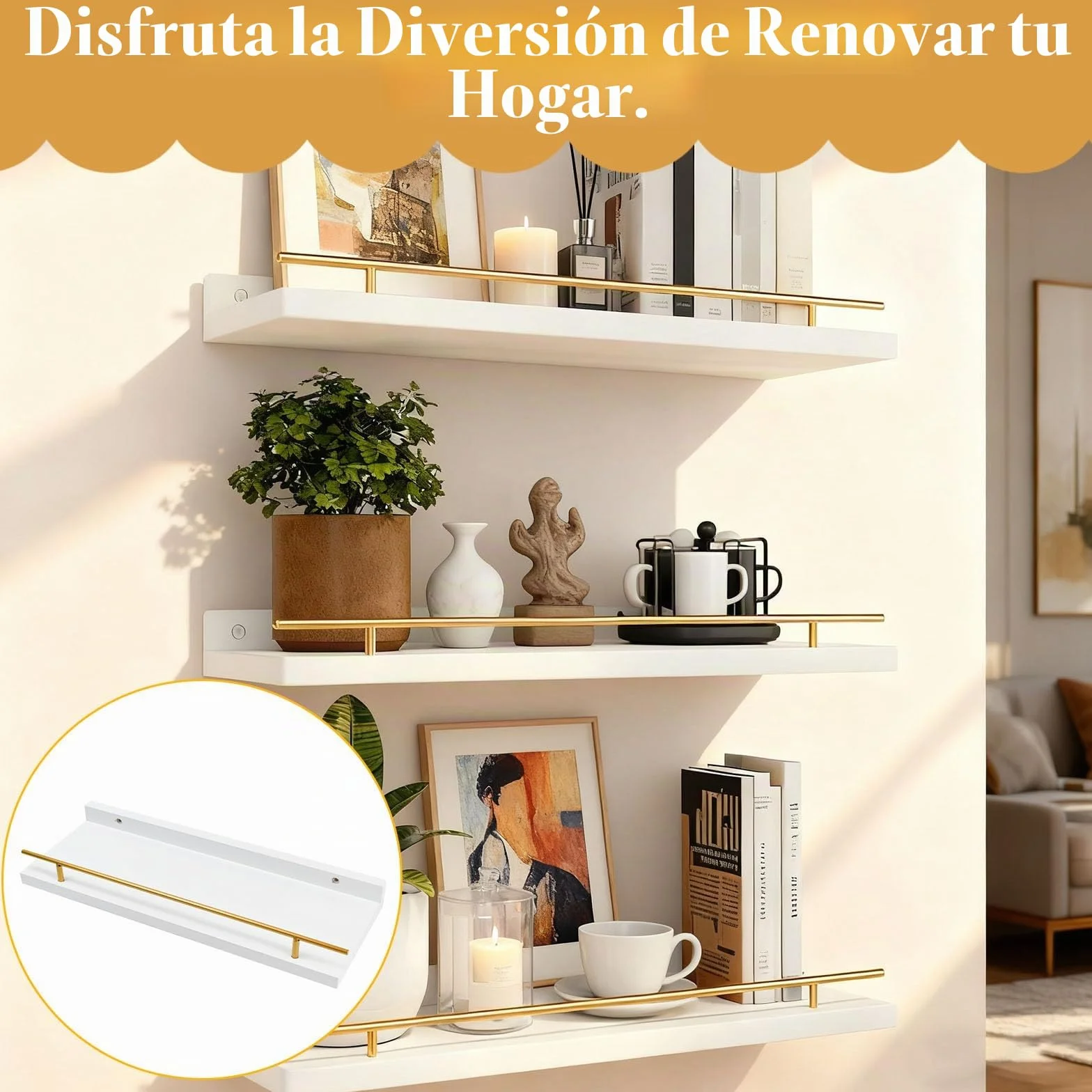 3PCS Estantes Flotantes de Madera 40x15cm, Baldas Flotantes Blancas para Pared, Estanterías de Madera para Pared, Estantes Colgantes dePared para Dormitorio, Cocina, Oficina o Sala de Estar