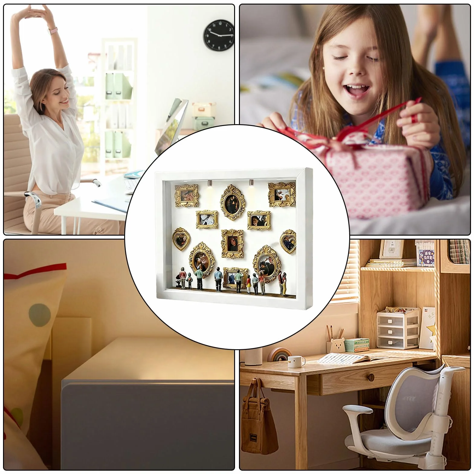 Kit DIY Museum para Parejas - Marco Display Sombra con Figuras miniaturas y Marco Dorado pequeña Sombra Museo DIY | Miniatura para Recuerdos - Mini Museo - Boda Vacaciones