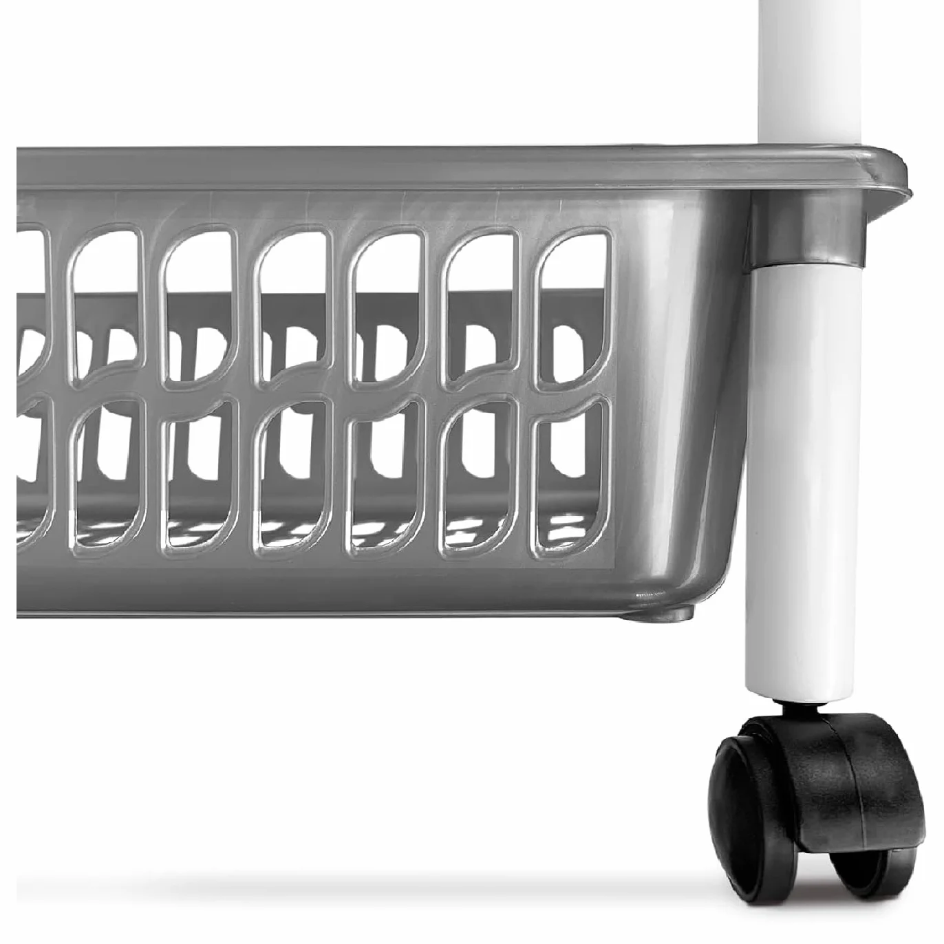 AC - Carrito verdulero Modelo PLFT de plástico con 4 Niveles y Ruedas, cestas apilables portaobjetos, Frutas, Verduras, Cocina, baño (Plata - 85 x 40 x 30 cm)