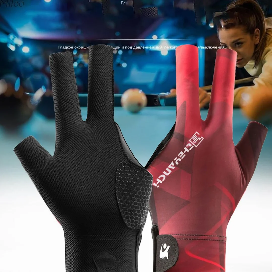 EIHI 1 par de guantes de billar con 3 dedos, para taco de billar, unisex, para mano izquierda y derecha, color Rojo