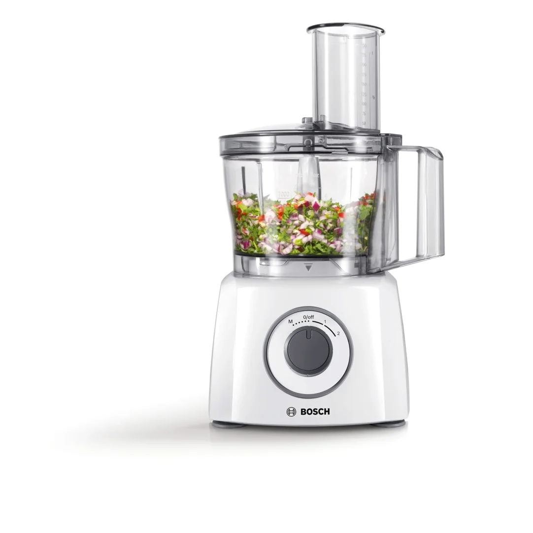 Bosch MCM3110W - Robot de cocina (2,3 L, Blanco, Giratorio, De plástico, Acero inoxidable, 800 W)