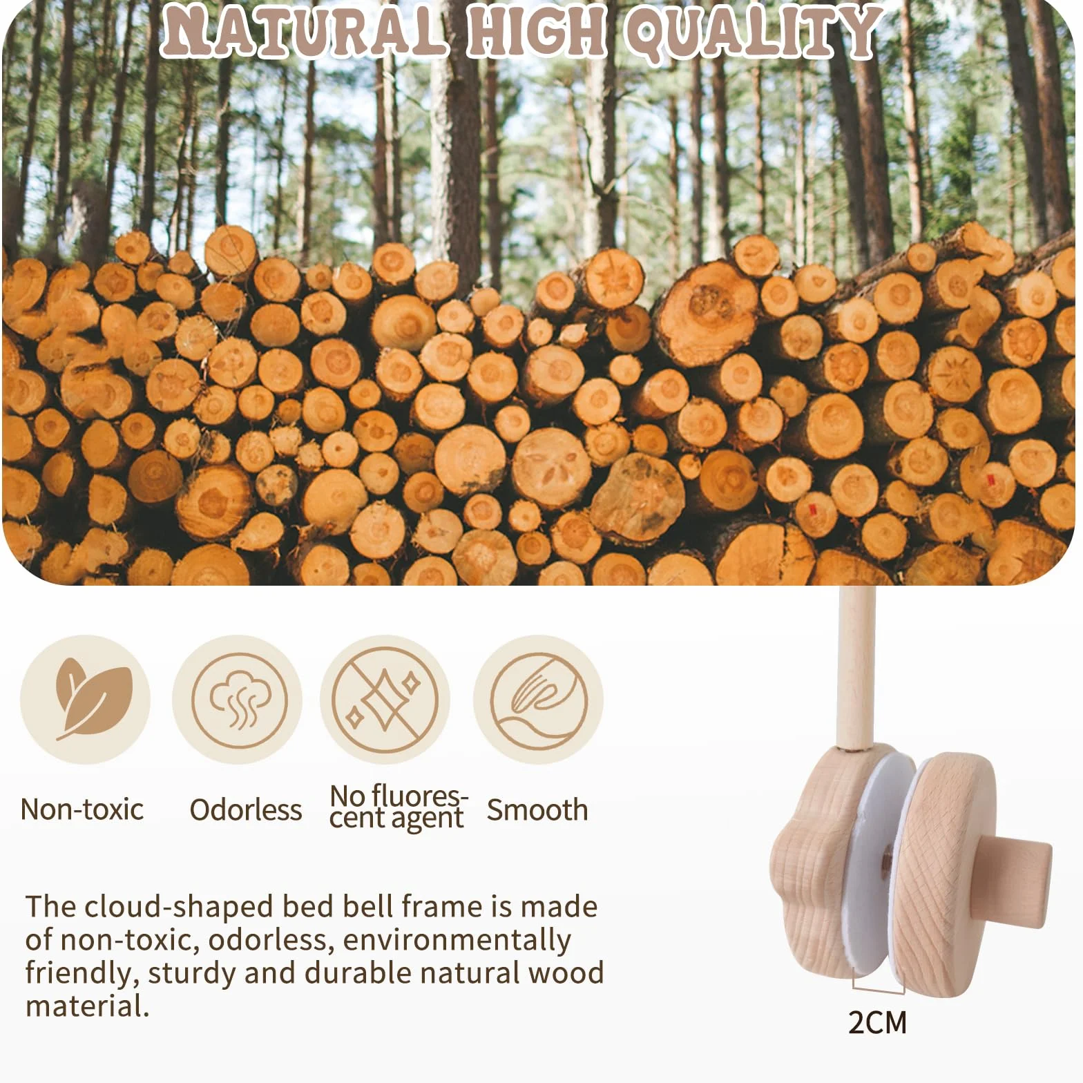 Soporte Móvil para Bebé, Soporte de Móvil para Cuna de Bebé, Soporte de Madera para Cuna, Brazo Móvil de Cuna, Bebé Móvil Titular de la Oso Diseño, para Colgar Campanas de Viento, Juguetes