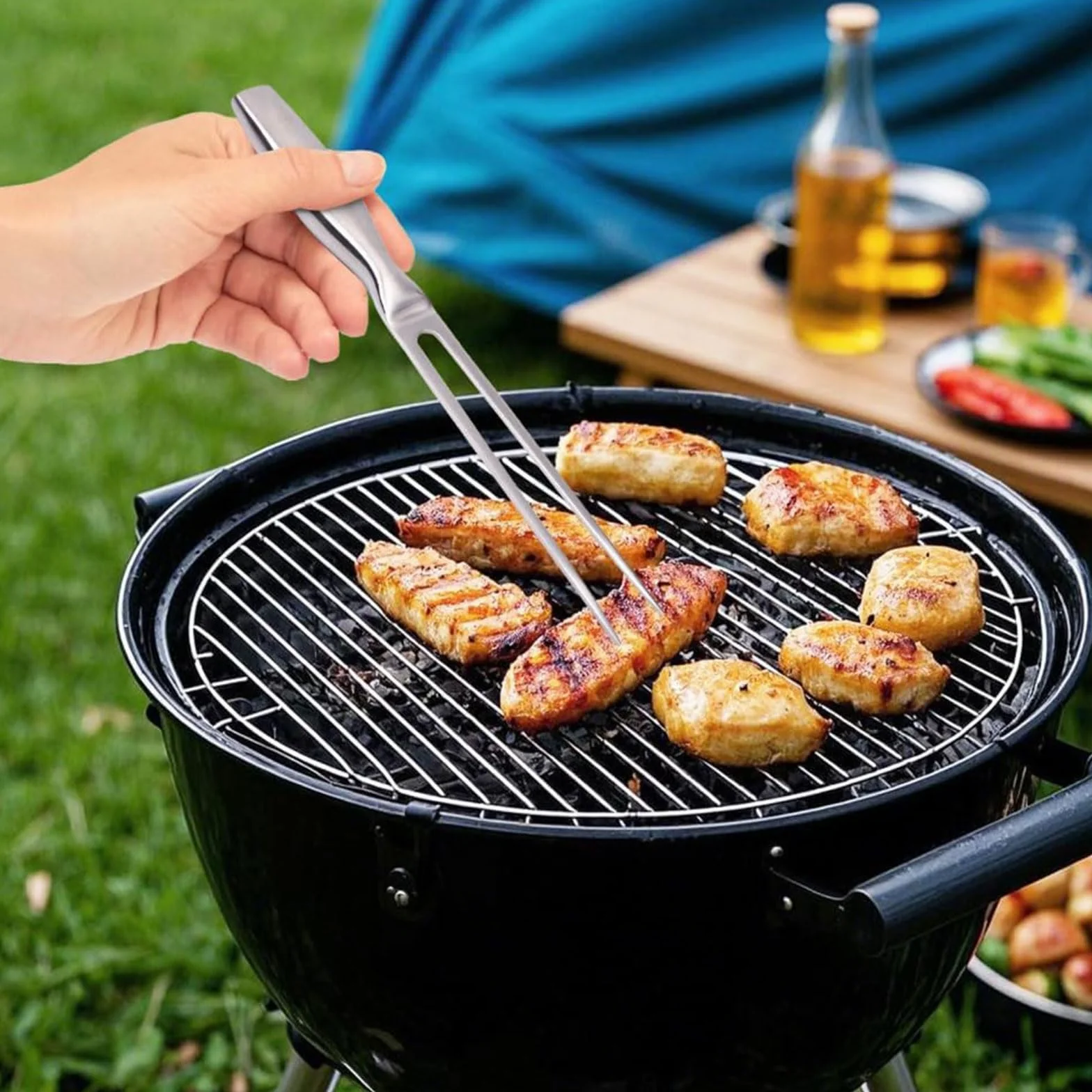Tenedor de Carne de Acero Inoxidable, Tenedor para Trinchar con Mango, Horquilla de Tallado para Barbacoa, Cocina, Pavo, Cocinar, Asado y Cena, 27cm