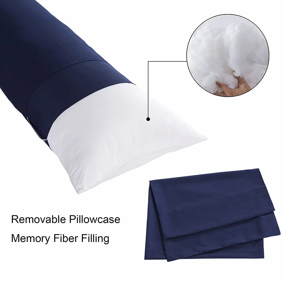 ELNIDO QUEEN Almohada Corporal con Funda de Almohada, Almohada Larga Suave para Adultos, Inserto de Almohada Transpirable de Cuerpo Completo para Dormir, 20 x 54 Pulgadas, Azul Marino