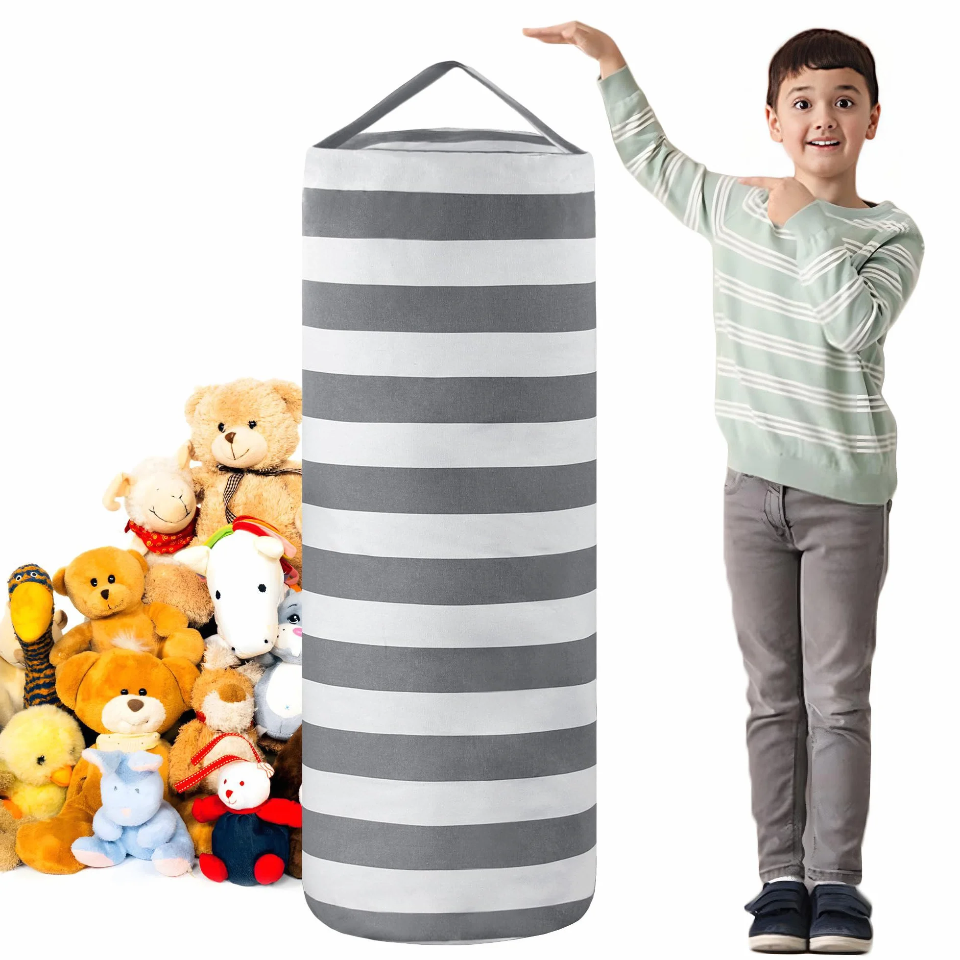 Funda para puf de almacenamiento de animales de peluche para niños, bolsas organizadoras de juguetes de peluche para niños y niñas, una cremallera de longitud completa, decoración de muebles