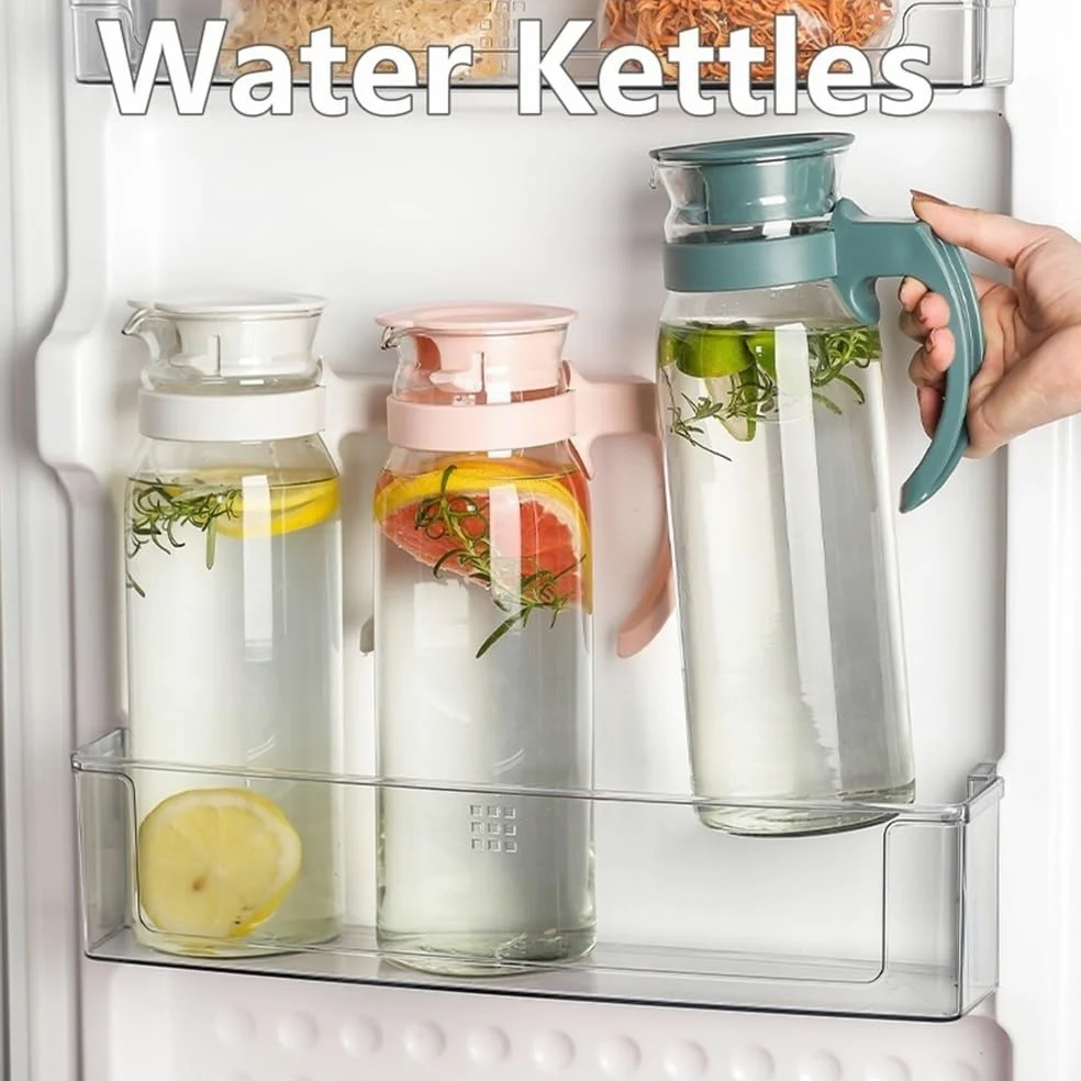 Jarra Agua Hervidores de Agua de Vidrio de 1400 ml de Gran Capacidad con Tapa y asa, Jarra for Jugo, té, Leche, dispensador de Bebidas Jarra de Agua(Blanco)