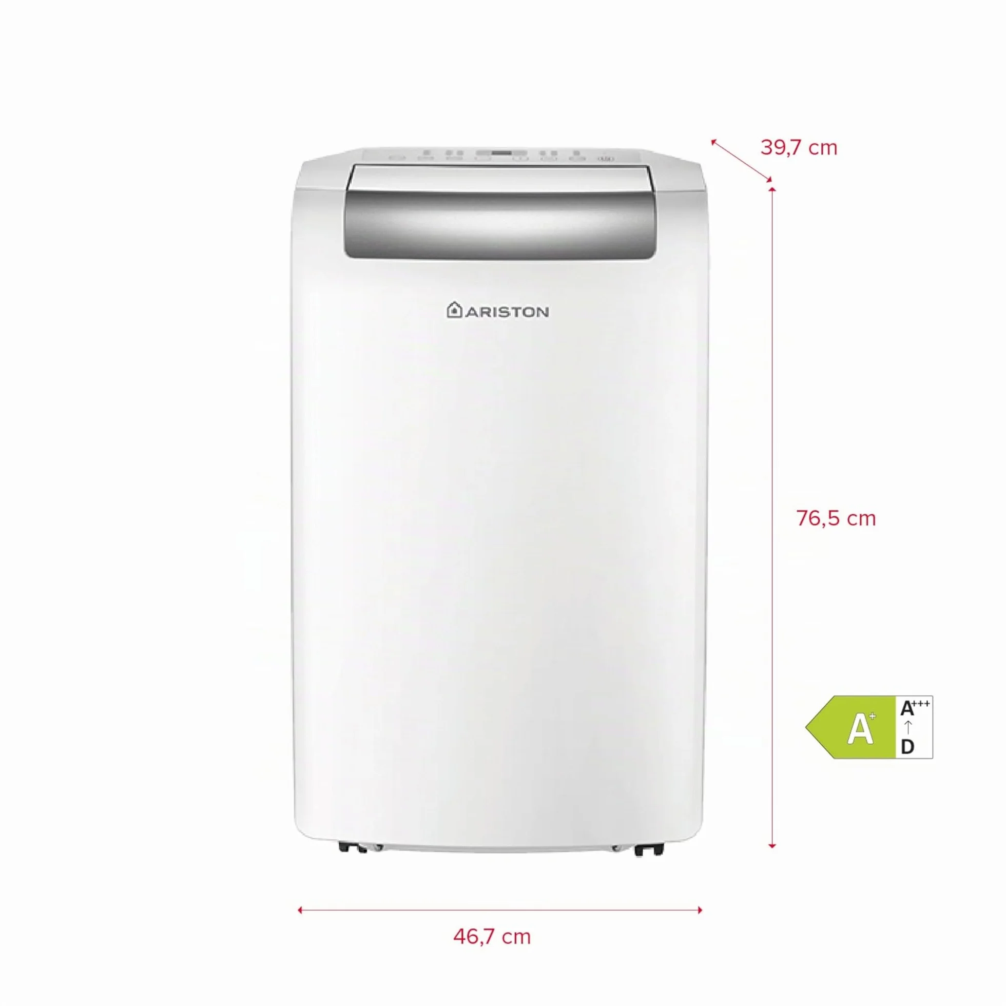 Ariston, Mobis 10- Pinguino Aire Acondicionado Portátil Silencioso con Temporizador y Mando a Distancia, Climatizador 24x69x2.5 Blanco Fabricado para Instalación en España, Eficiencia A+ Rango(A+++/D)