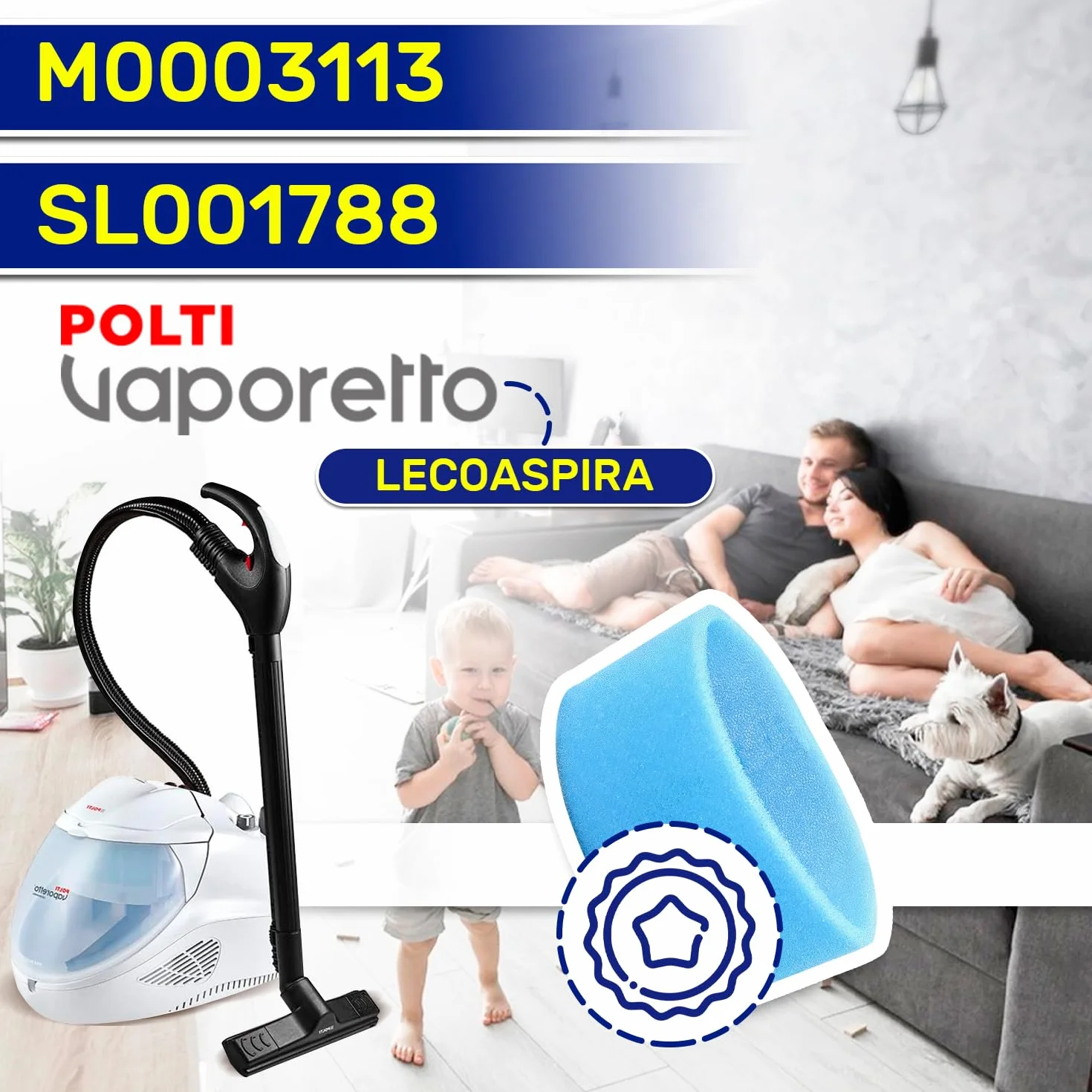 Filtro de Esponja para Vaporeta Limpieza Hogar con Código Original M0003113 SL001788 para Polti Vaporetto Lecoaspira Limpiador Vapor - MONTERAL