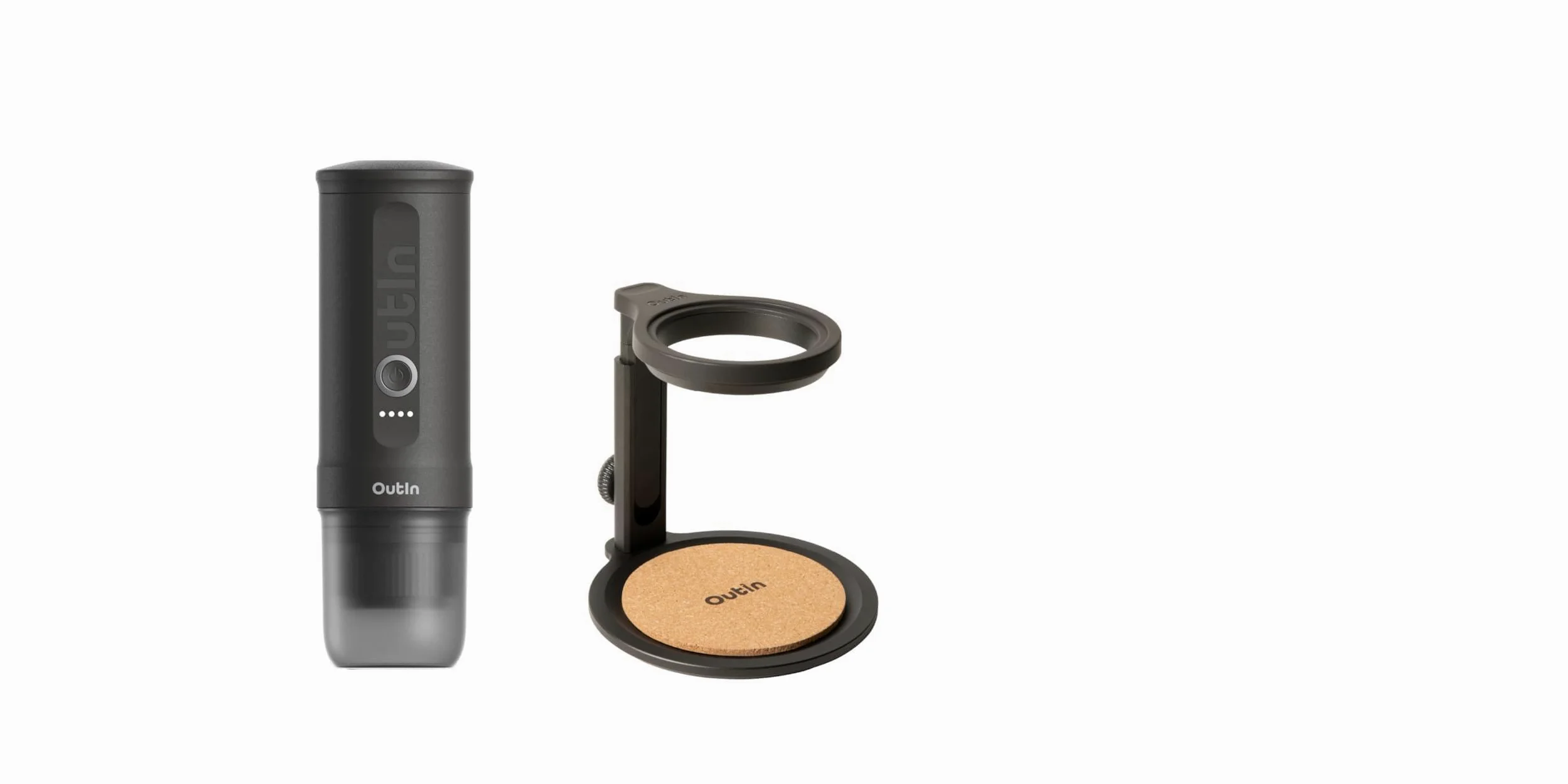 OutIn Nano Cafetera Espresso Eléctrica Portátil Soporte universal desmontable para café con almohadilla de corcho