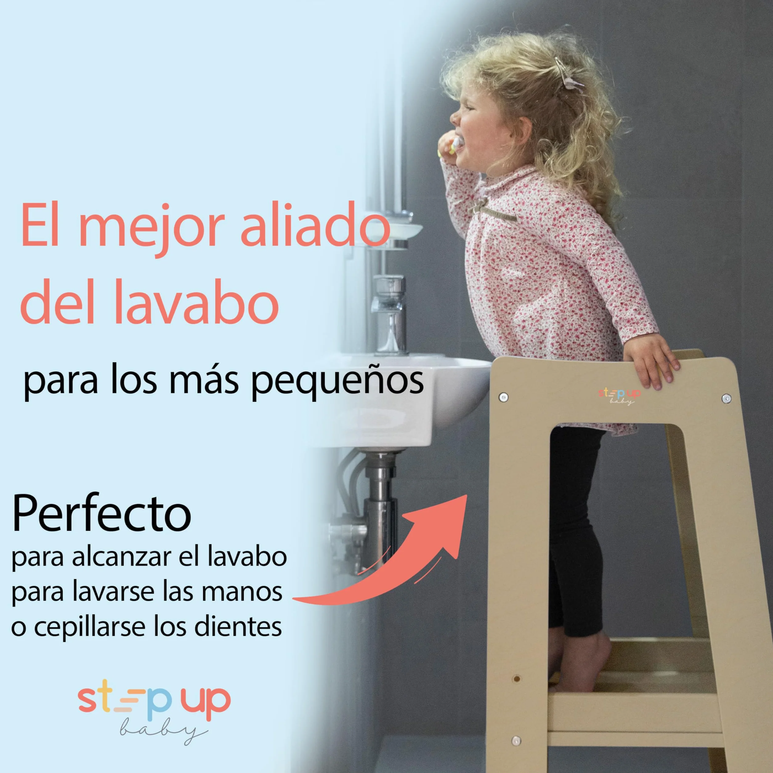 Stepup Baby Torre de Aprendizaje Montessori Taburete Infantil Madera Altura Ajustable Barra Seguridad para Niños 18 Meses a 5 Años