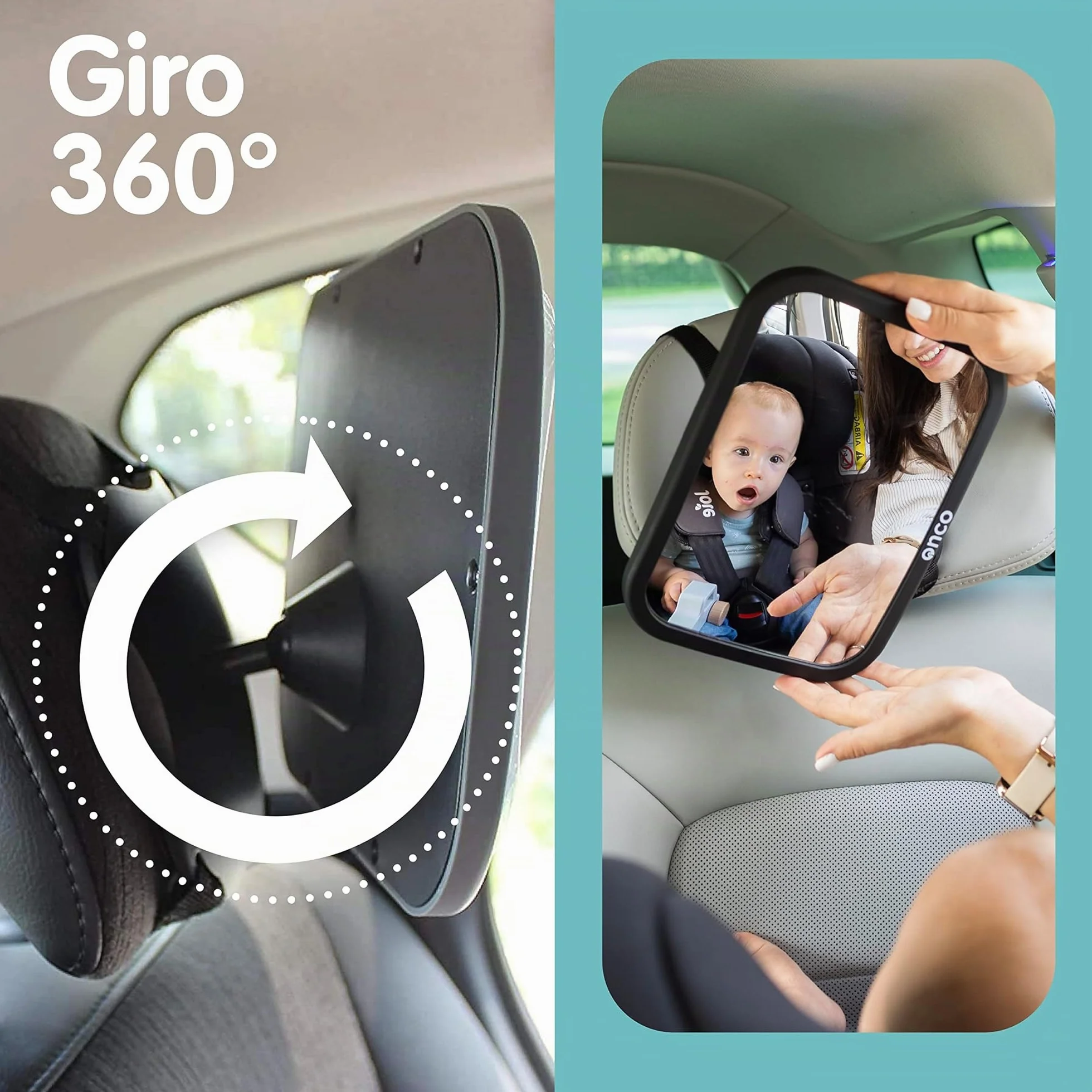 Onco Espejo Coche Bebé Asiento Trasero - Espejo de Seguridad para Padres Primerizos - Premio LovedByParents