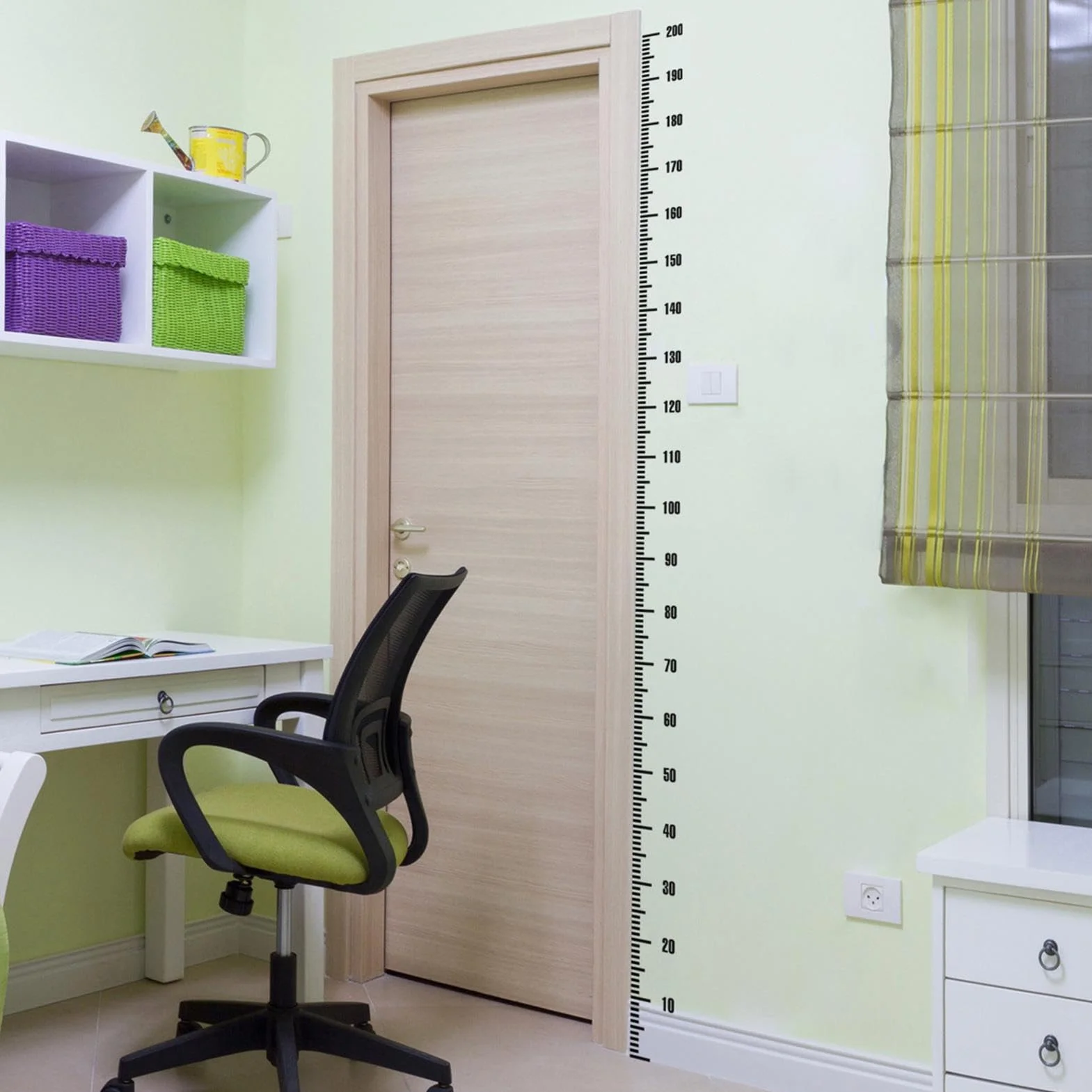 Adhesivo de pared regla de altura negra para niños decoración cinta métrica habitación infantil escuela