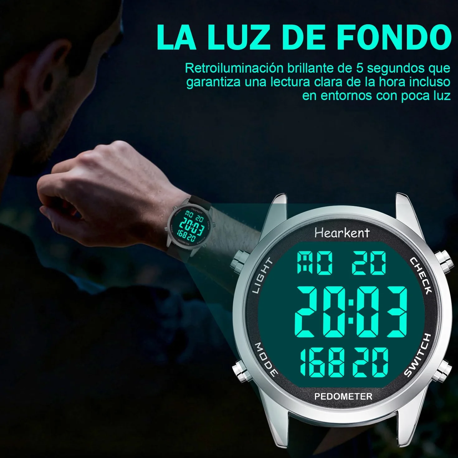Hearkent Podometro Reloj para Caminar para Senior Sin Bluetooth No Requiere App con Contador de Pasos Calorias y Numeros LCD Grandes