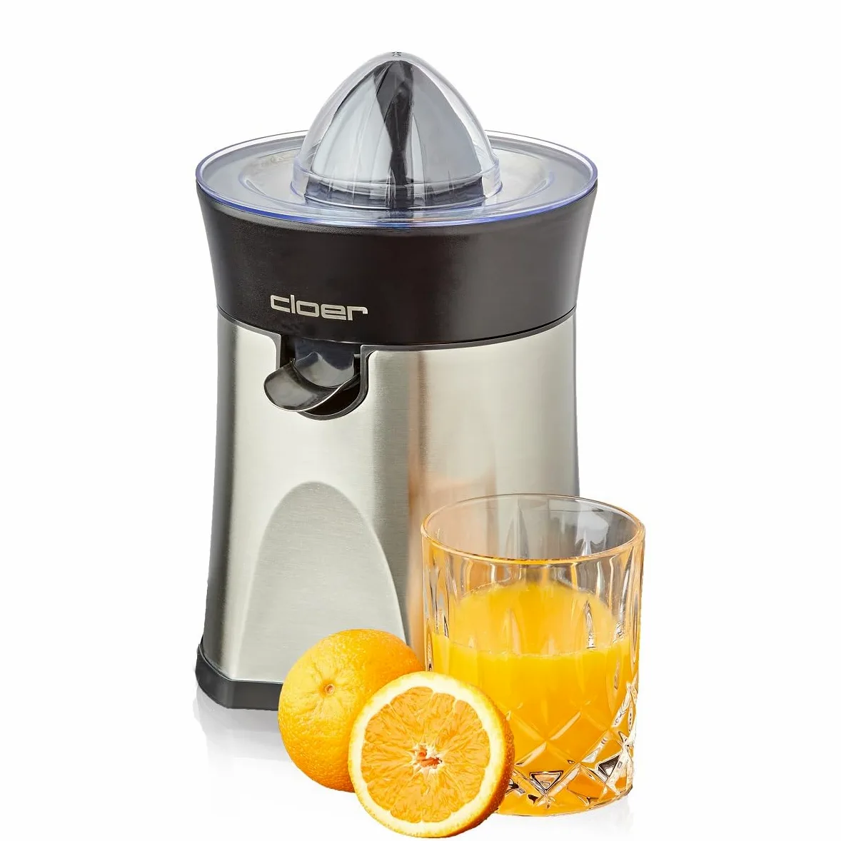 Cloer 6815 Exprimidor de cítricos y naranjas, exprimidor 2 en 1, eléctrico, cono de exprimido pequeño y grande, antigoteo, apagado automático, antideslizante, apto para lavavajillas, 100 W