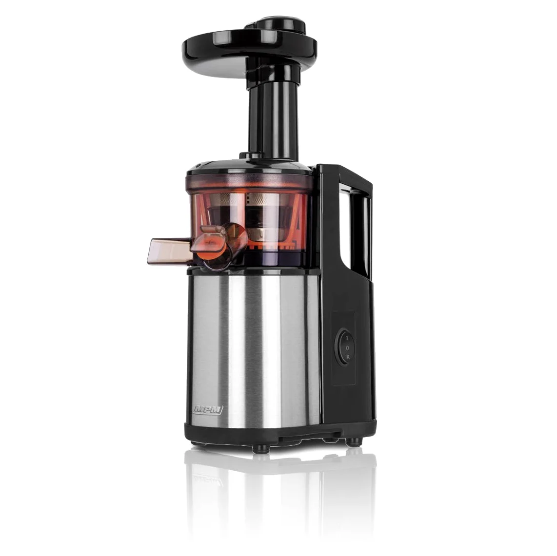 MPM MSO-12M Licuadora prensado en frío para verduras y frutas, baja velocidad 60RPM, Slow Juicer, boca ancha, función inversa, 150W