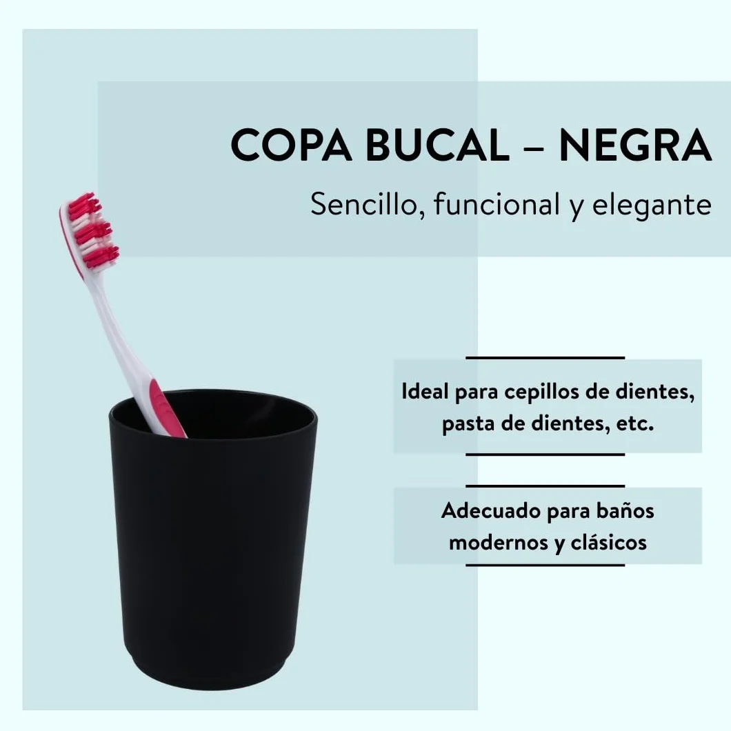 PARSA Beauty Vaso Cepillo de Dientes baño Flair Negro – Vaso versátil e irrompible para el baño – Higiénico y Duradero, fácil de Limpiar – Soporte Cepillo de Dientes 250 ml – 7 x 7,3 x 9,6 cm