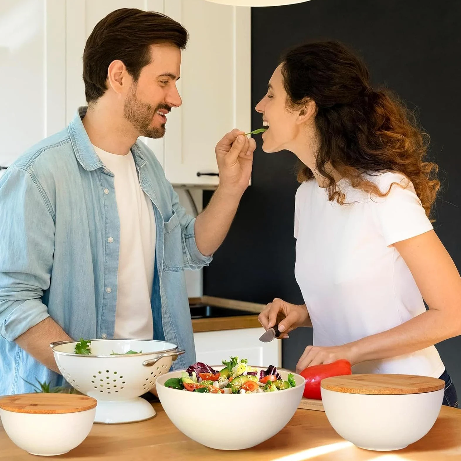 Boles Con Tapa Preparación Almacenamiento Servicio | Cuenco Para Servir Recipientes para Ensalada Fruta Comida Sopa de Verduras Cocina