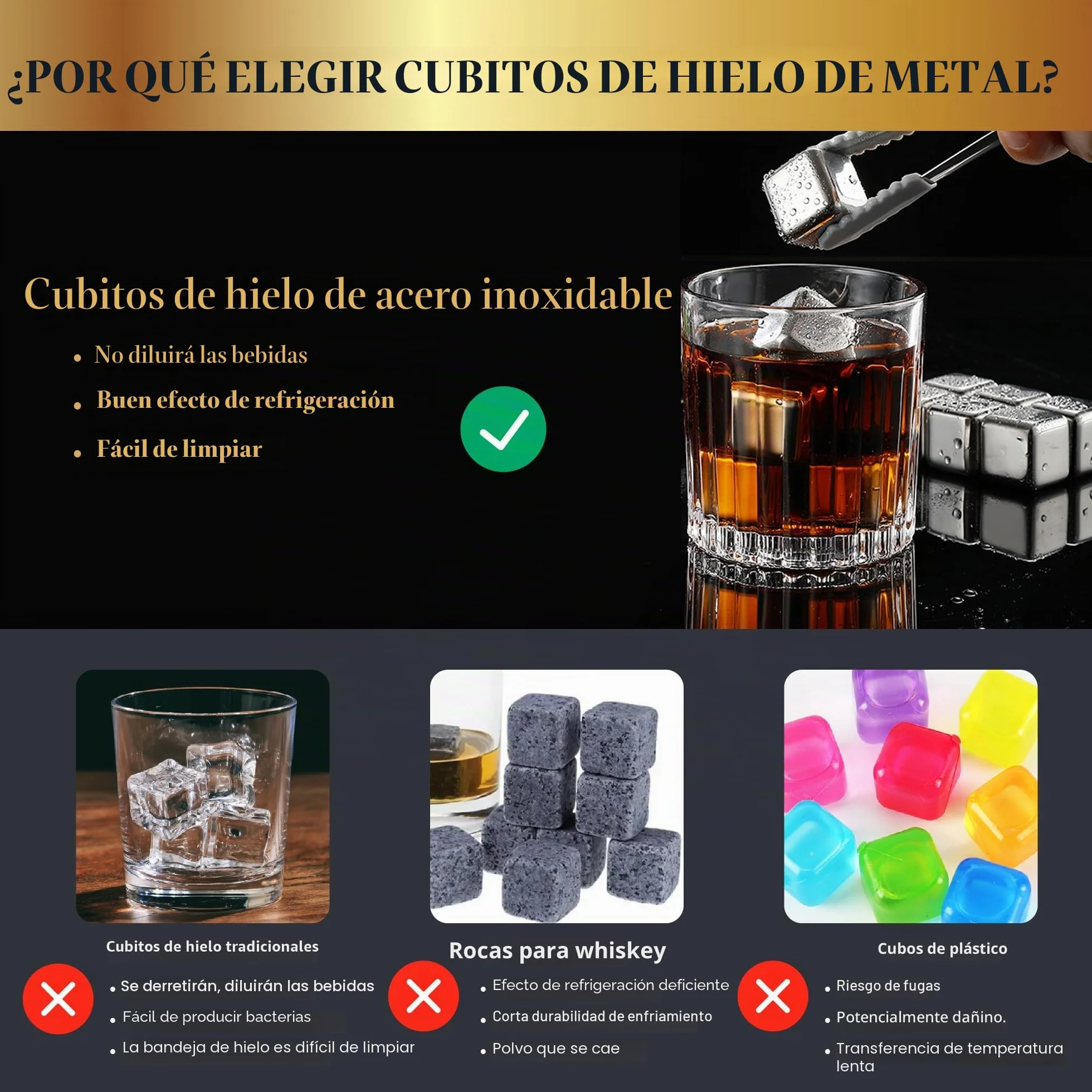 16Piezas Cubitos Hielo Reutilizables - Cubitos de Hielos Acero Inoxidable, Metal Whiskey Ice Cubes Para Regalos de Día Del Padre Para Papás Hombres y Esposos
