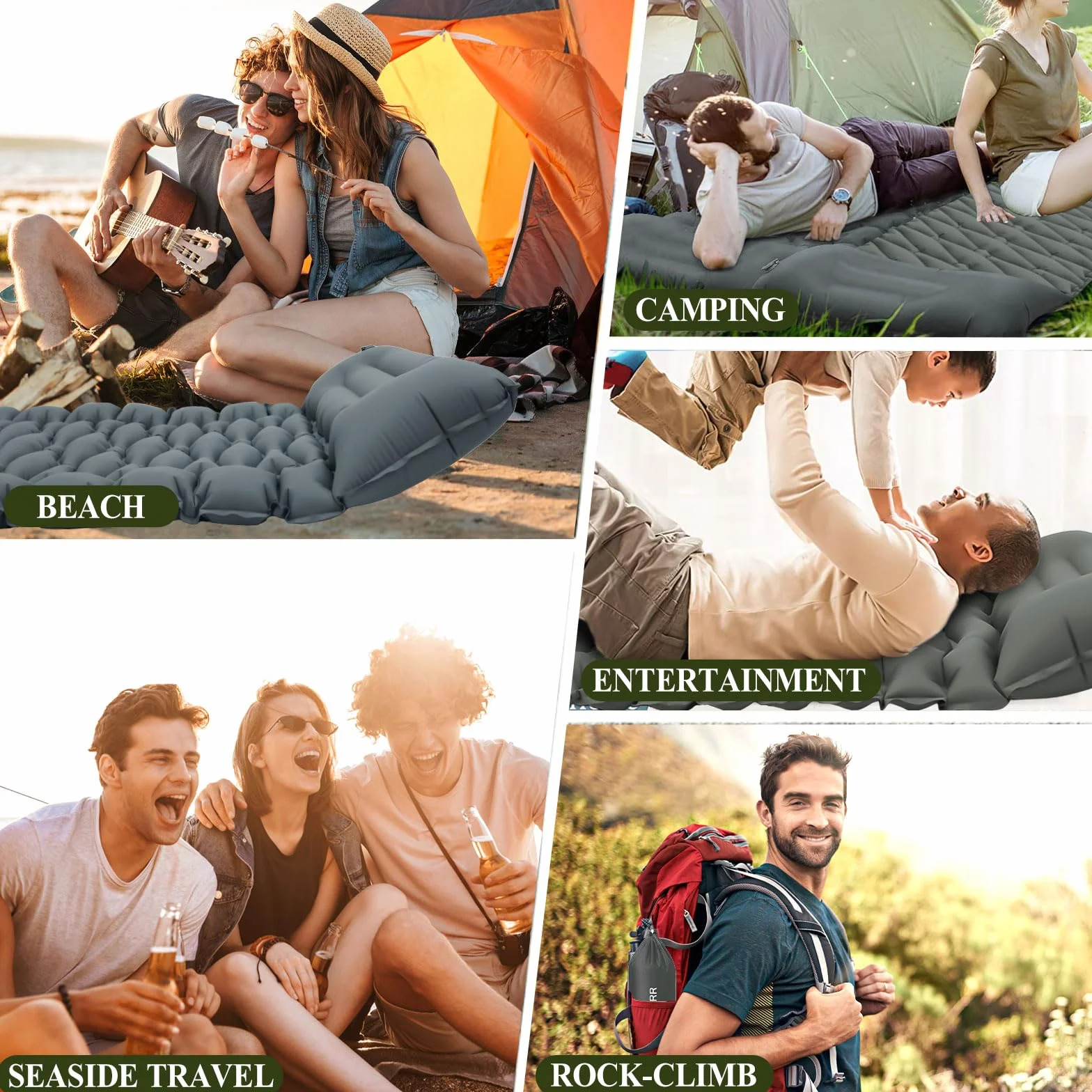 MOYKSRR Colchon Hinchable 10 cm Espesor Inflable Camping Autohinchable con Almohada y Bomba de Pie