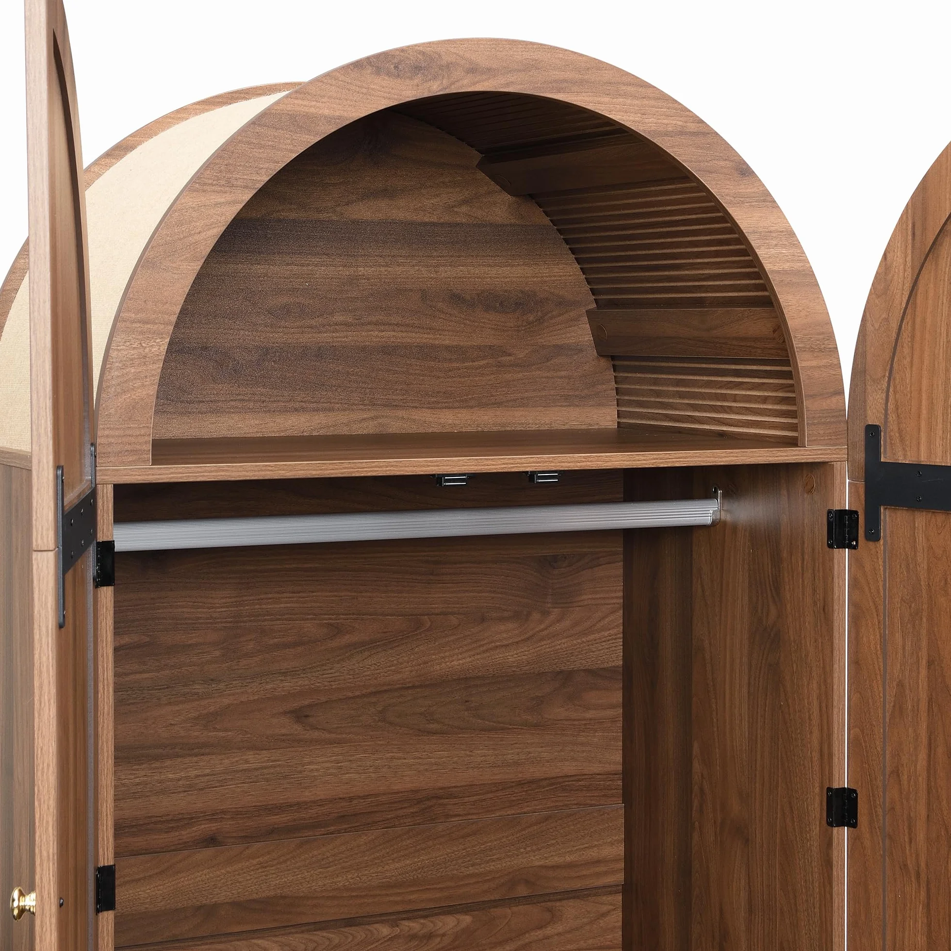 Elegante armario con puertas de tela y cajón, patas de madera sólidas, práctico espacio de almacenamiento para ropa y accesorios, ideal para dormitorio, habitación de invitados o vestidor