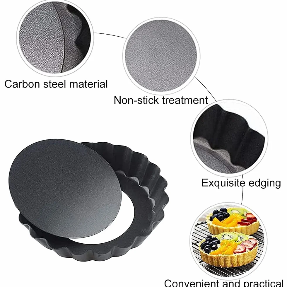 molde para tartas (4 piezas, extraíble, bandeja de acero al carbón, redondo, para quiches y tartaletas (12 cm)
