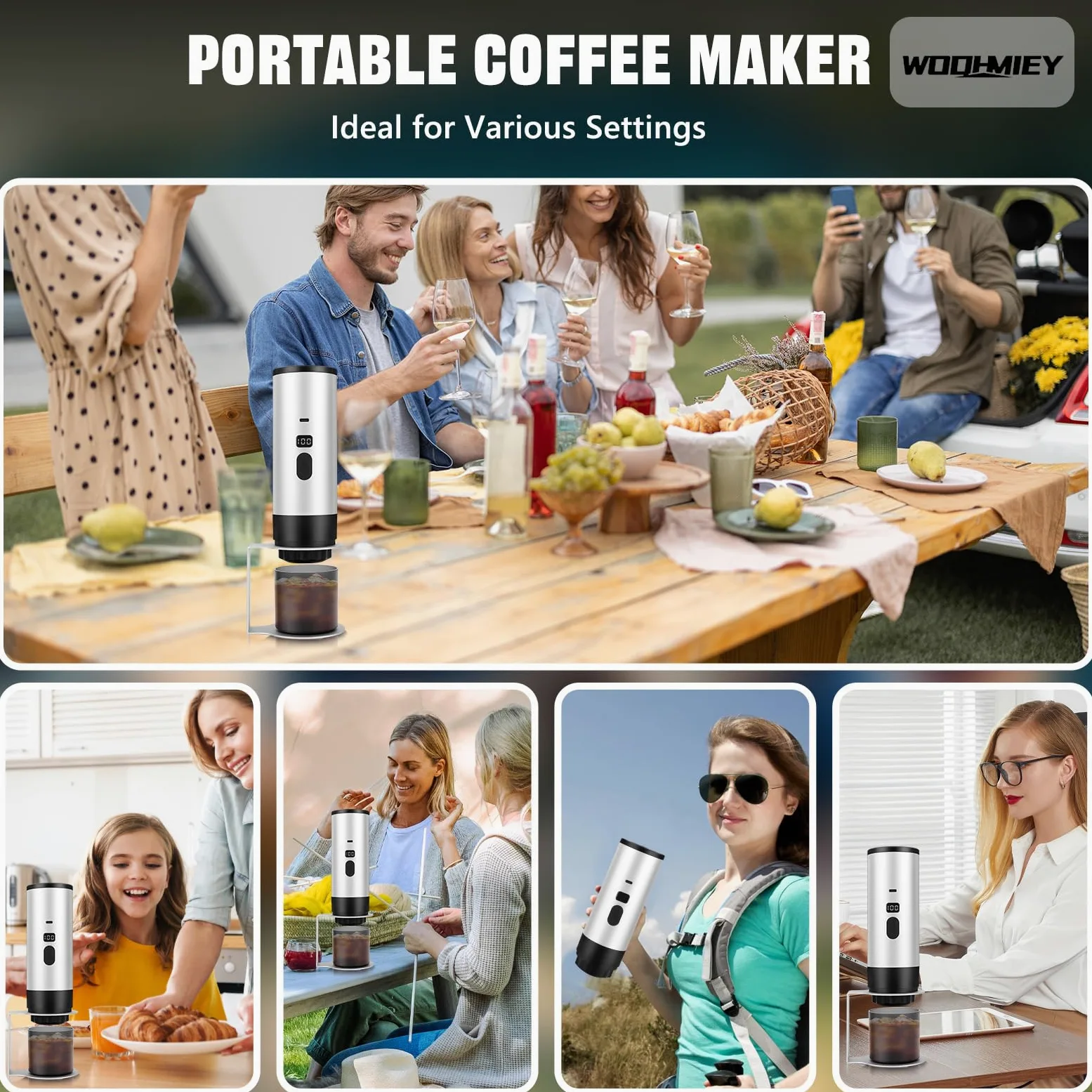 Cafetera eléctrica portátil de cápsulas con autocalentamiento y Pantalla, Recargable, 7800 mAh, Compatible con cápsulas Dolce Gustos y café molido, Ideal para Viajes, Oficina y Hog