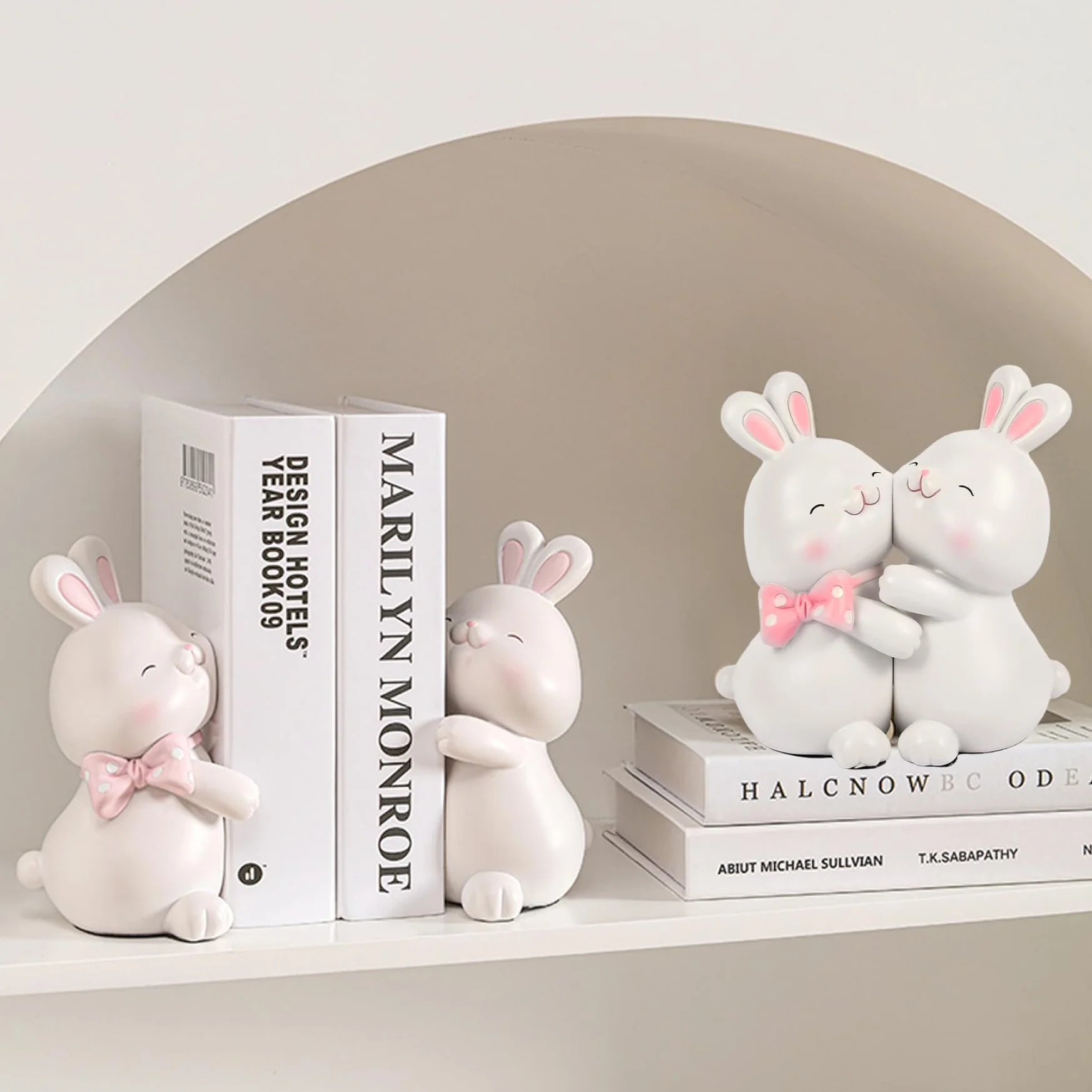1 par de sujetalibros Decorativos, Bonitos sujetalibros de Resina de Conejo de 6, 5x4, 3x3, 2 Pulgadas para Libros Infantiles, Bonitos con Base Antideslizante para decoración de habita
