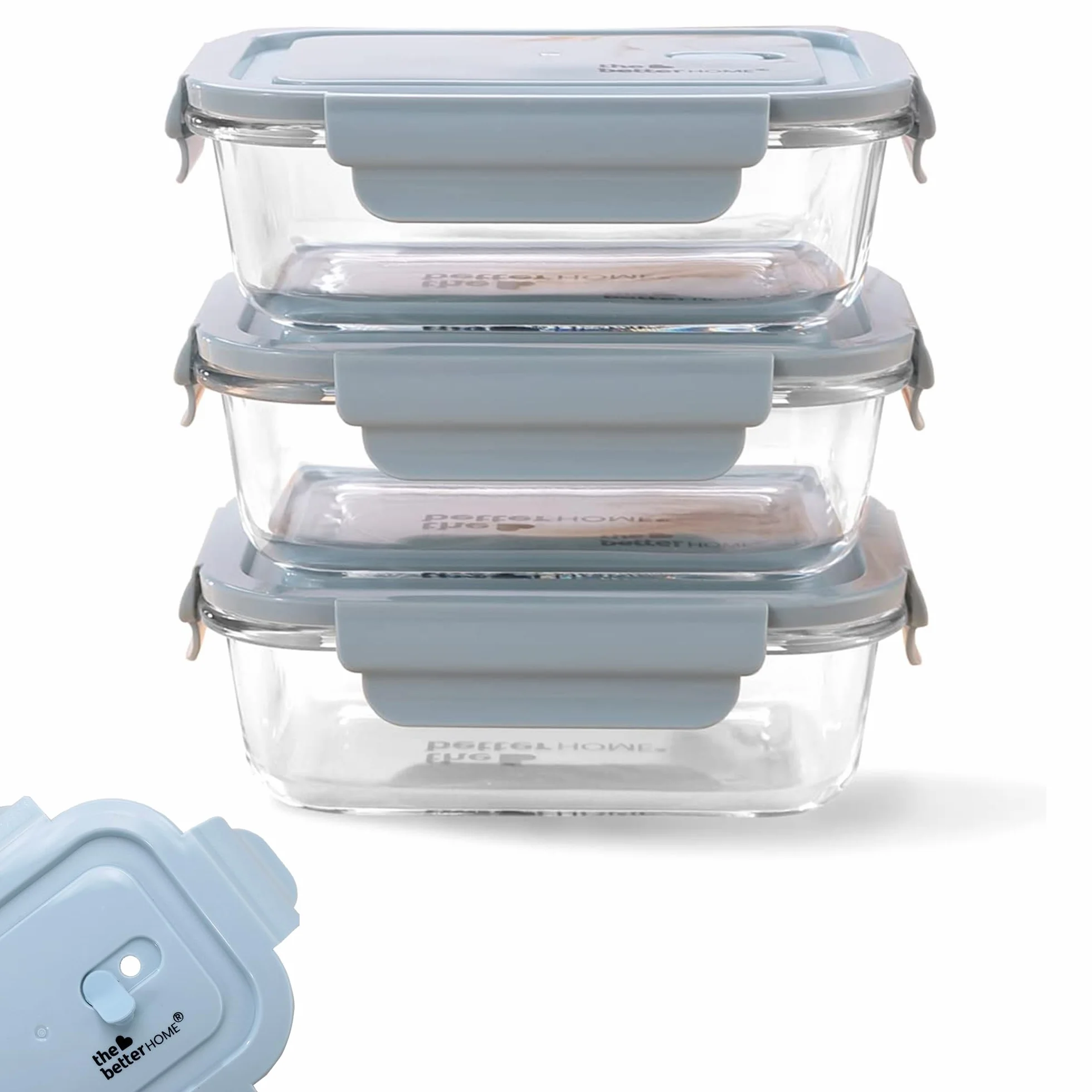 The Better Home Juego de recipientes herméticos de vidrio para almacenamiento de alimentos, a prueba de fugas, lonchera hermética para oficina, nevera y escuela (680 ml, paquete de 3)