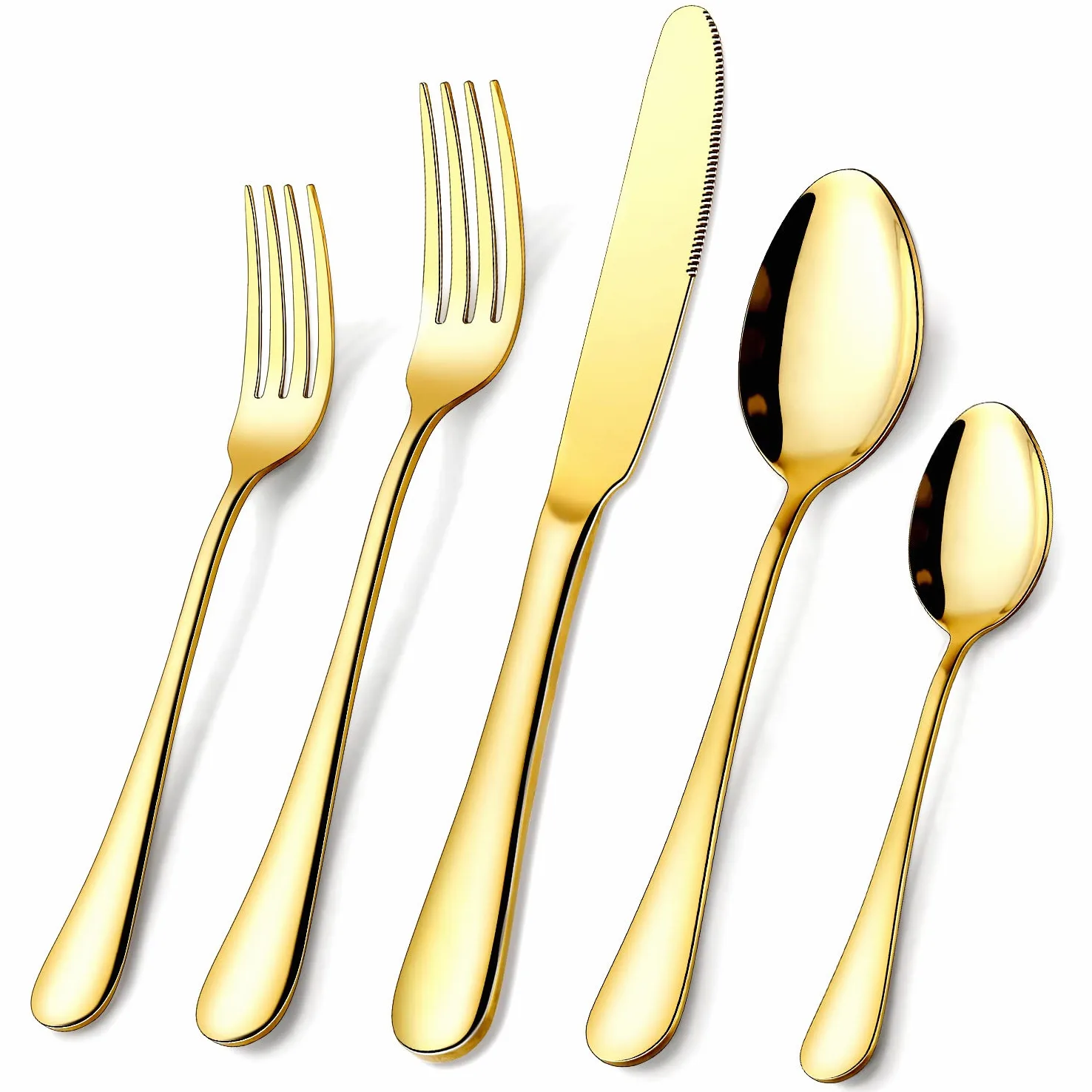 OGORI - Juego de cubiertos de acero inoxidable dorado de 40 piezas, juego de cubiertos con cuchara y tenedor, servicio para 8, fácil de limpiar, pulido con espejo