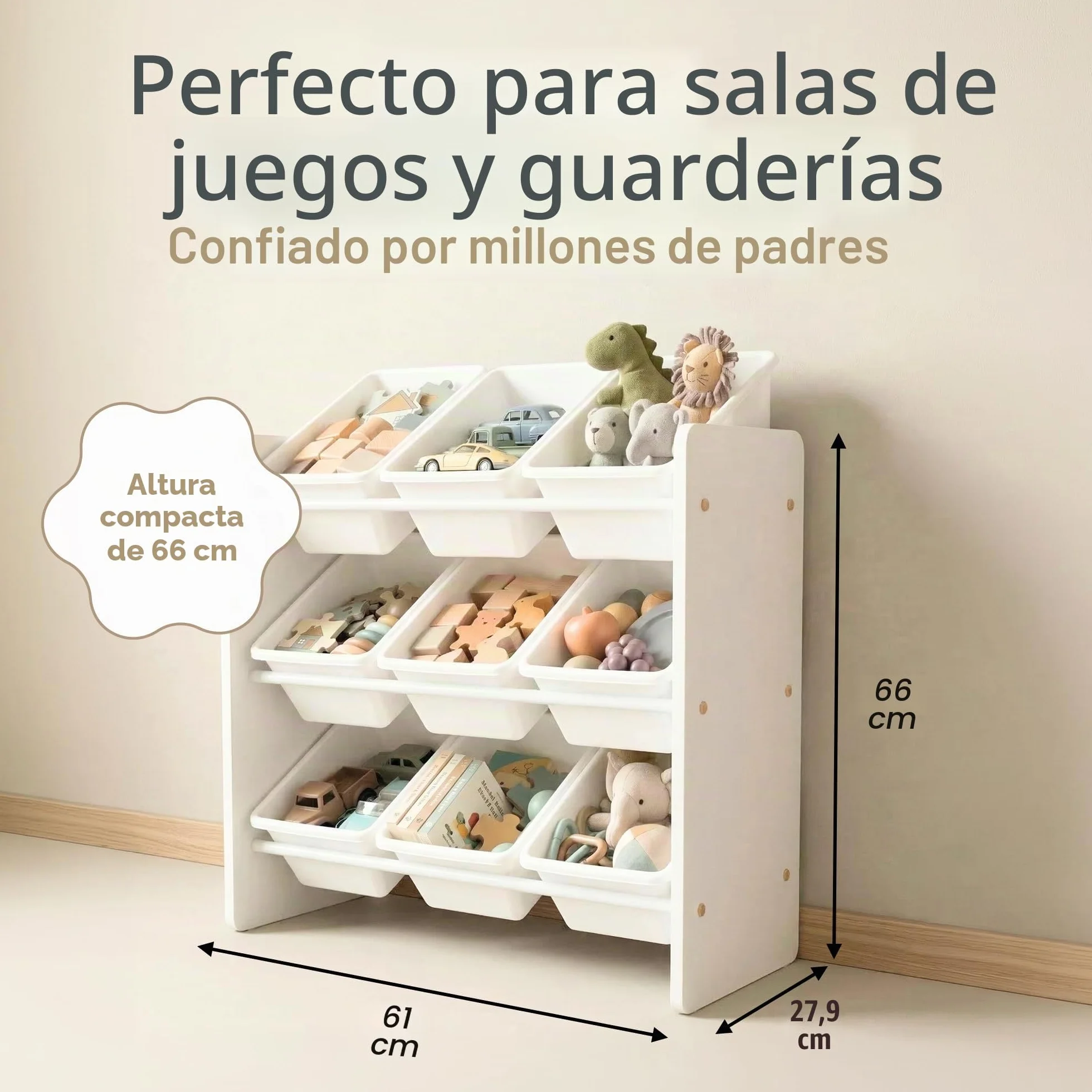 Humble Crew Organizador Infantil Gris/Blanco: 9 Cajas Almacenamiento, diseño Moderno, Seguro, fomenta Orden, Ideal niños, Montaje fácil, hogar