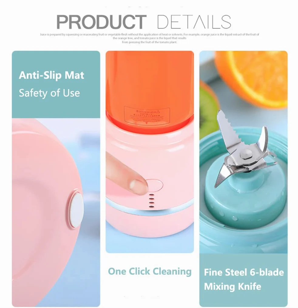 Licuadora portátil, 6 cuchillas de 400 ml, licuadora fresca, licuadora portátil, vidrio de borosilicato alto, potente mezclador de frutas, mezclador de suplementos de alimentos para bebés, para