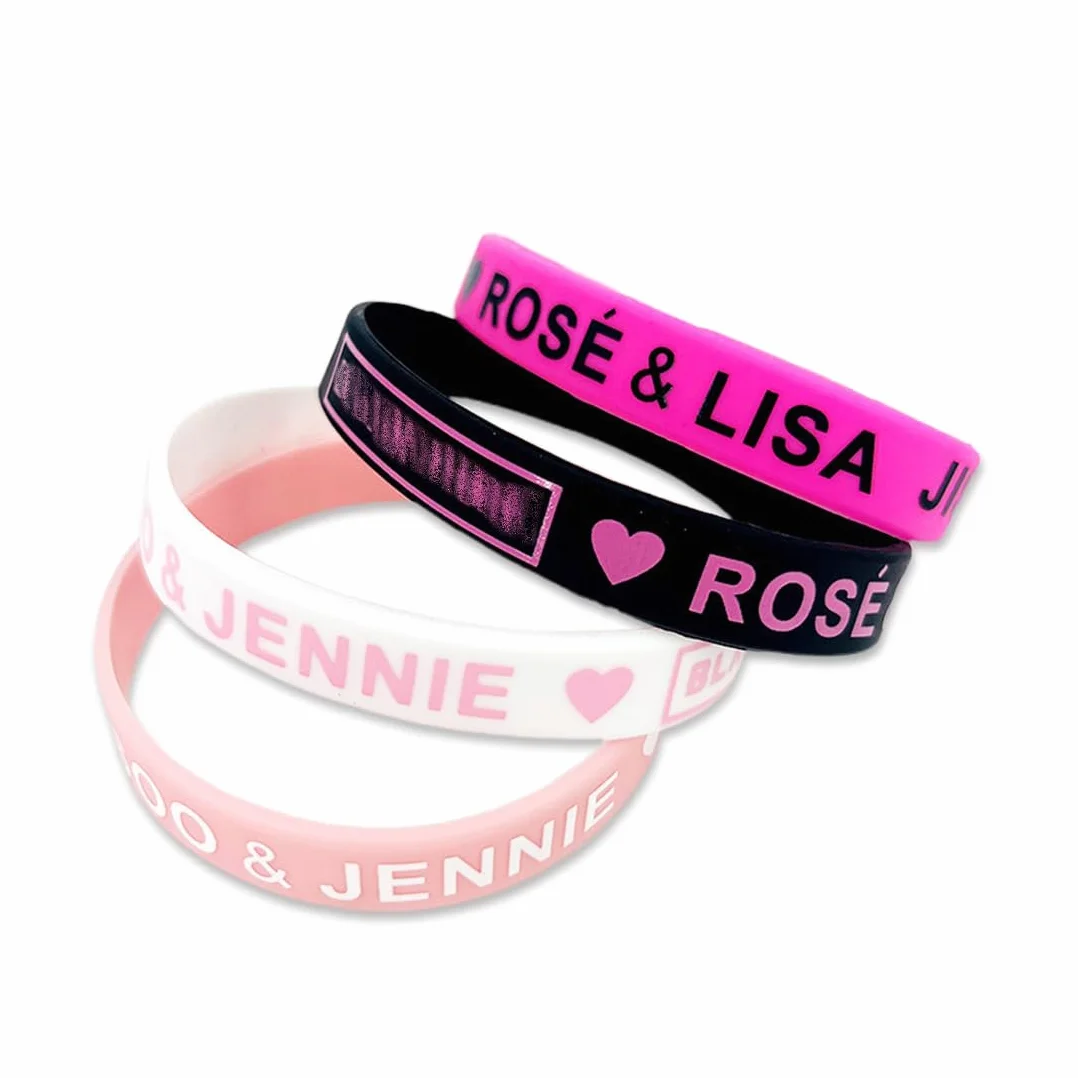 Pulsera Blackpink,Pulsera Silicona BP,Kpop Merchandise,Pulsera Amistad,Pulseras de Goma,Pulsera Ajustable para Fan Cumpleaños Creativo,4Pcs