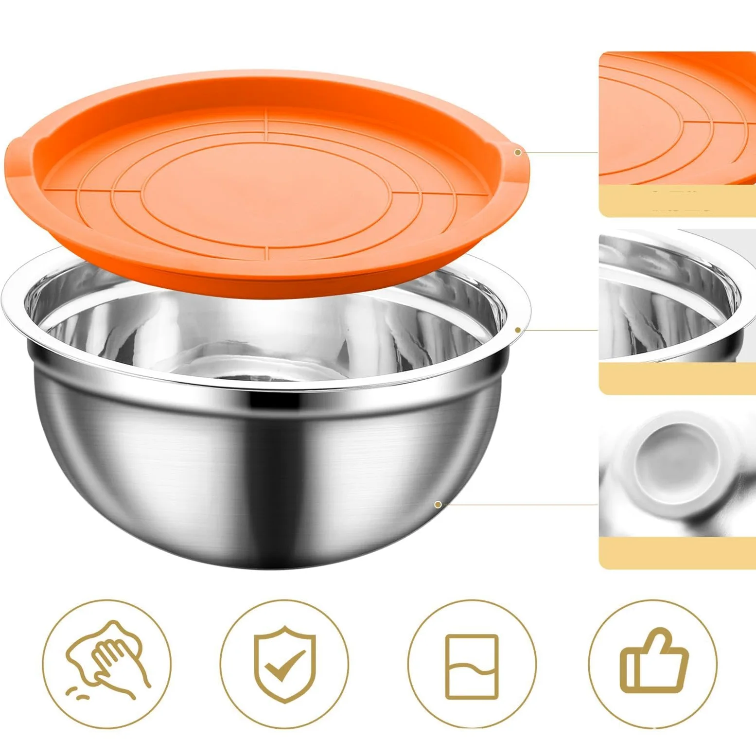 Bol Metálico Para Mezclar Base antideslizante, tapa hermética y apta para | Organizador De Alimentos Con Tapa para Salsas, Cereales, Snacks, Huevos, Aderezos, Verduras, Masa