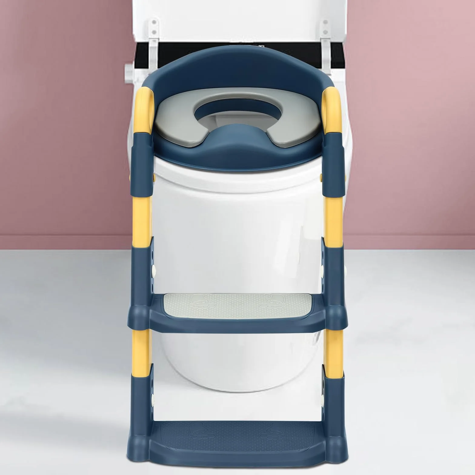Escalera de inodoro para niños 2 en 1 entrenador con asiento ajustable 34 × 34 × 44 cm cojín de poliuretano