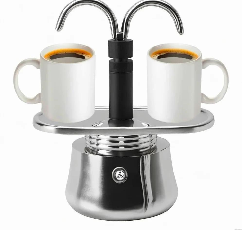 Topyond Moka Pot, 2 Tazas 100ml Acero Inoxidable de Doble Cabeza, Cafetera Espresso para Estufa Cafetera Italiana Clásica para Hacer Café, Conducto DIY