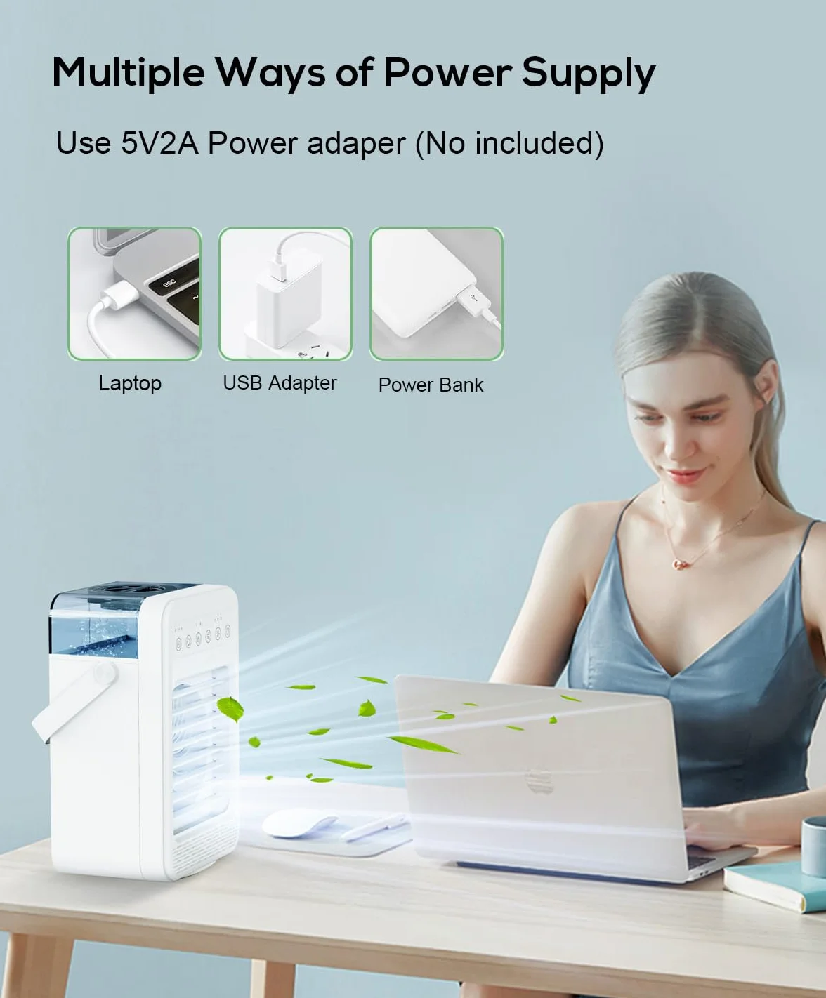 Mini aire acondicionado portatil, Enfriador De Aire Portátil, Ventilador hielo 4 en 1, ventilador nebulizador 4 velocidad del viento, humidificador de 2 niveles para habitación y oficina