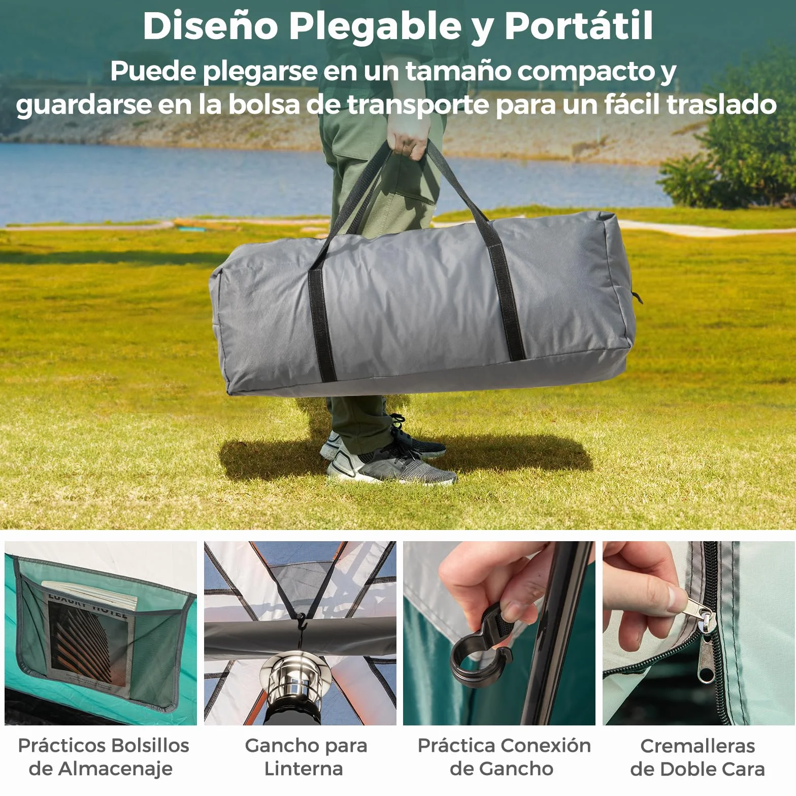 COSTWAY Tienda de Campaña para 6 Personas 2 Habitaciones Impermeable Resistente al Viento Lona PE Ventanas de Malla Bolsa de Transporte