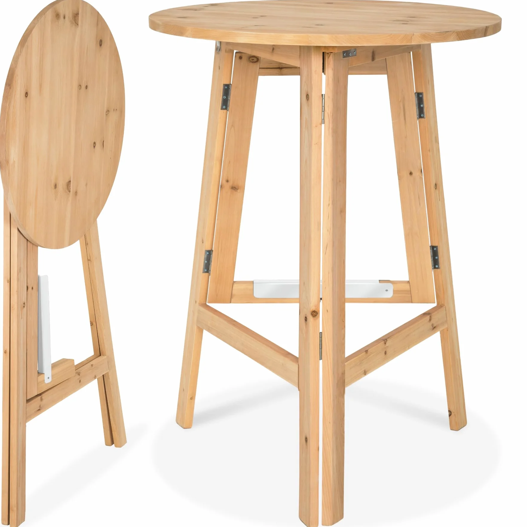 tectake® Mesa Alta Plegable de Madera Redonda con Barra de Metal para Mayor Estabilidad Mesa Alta Cocina Comedor Mesas Altas - 79 x 79 x 110 cm