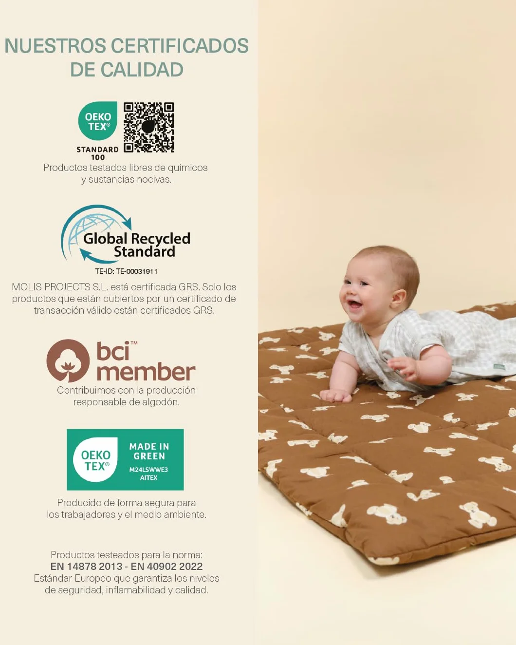 Saco de Dormir para Bebé 0.5 TOG 85 cm Muselina Premium Mercury