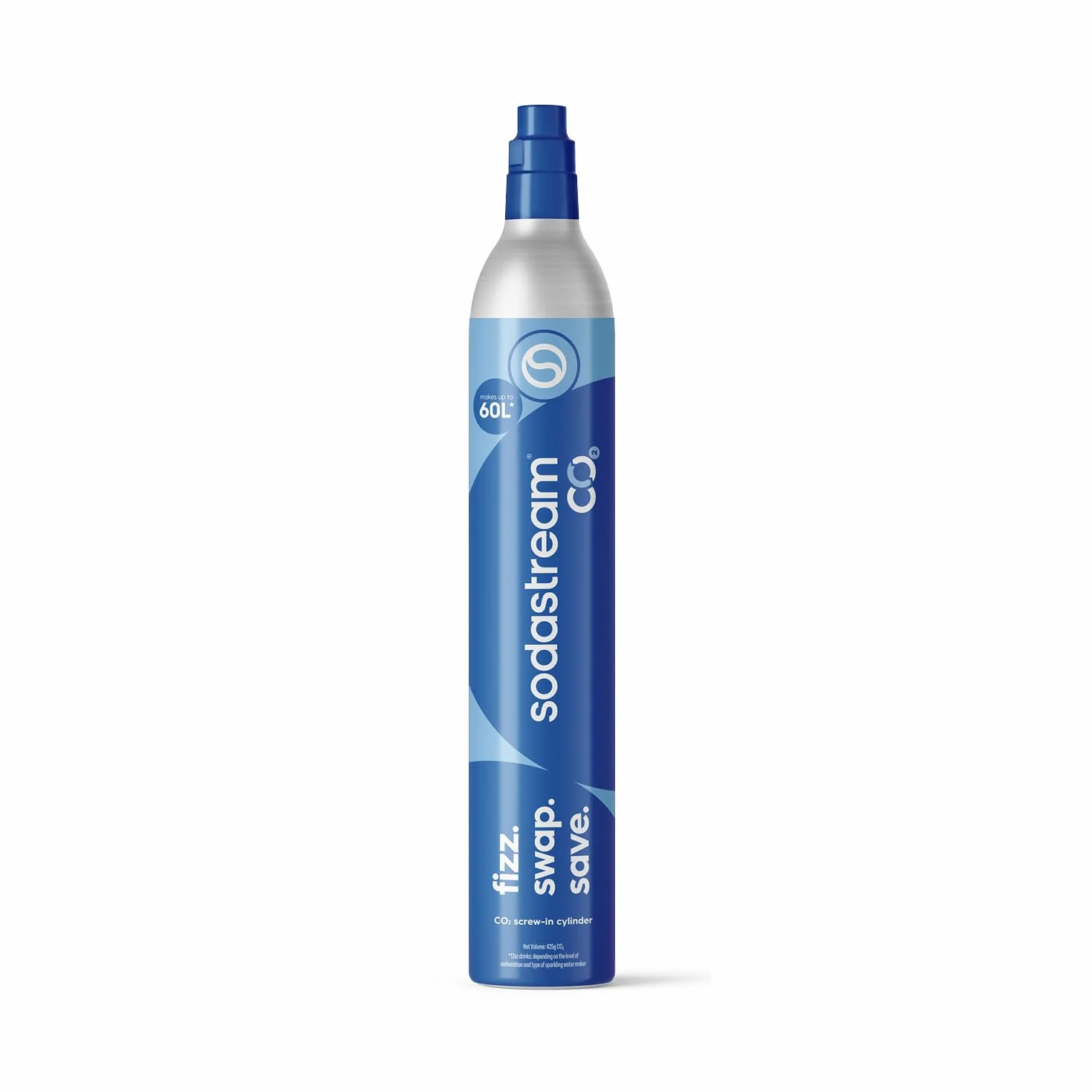 SodaStream cilindro CO₂ adicional para uso alimentario, ideal para preparar hasta 60 litros de agua con gas; compatible con la mayoría de máquinas gasificadoras domésticas